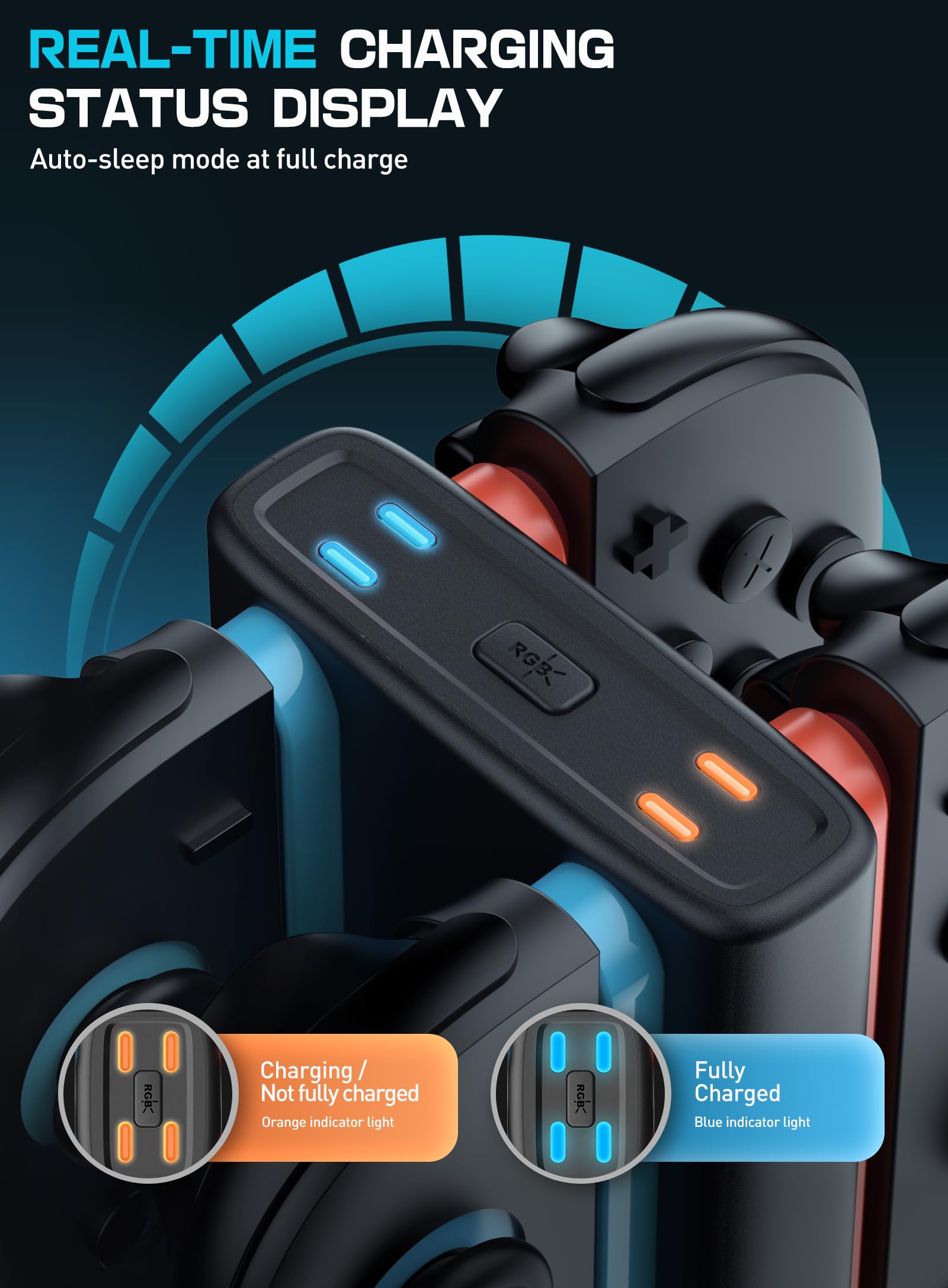 SUPCASE Charging Dock for Nintendo Switch 2 Joy Con, [Supports Dual-Side Charging] [9 Light Modes] Magnetic Controller Fast Charger Stand Station Compatible with Switch 2 Joy Con Accessories, Black - Image 3