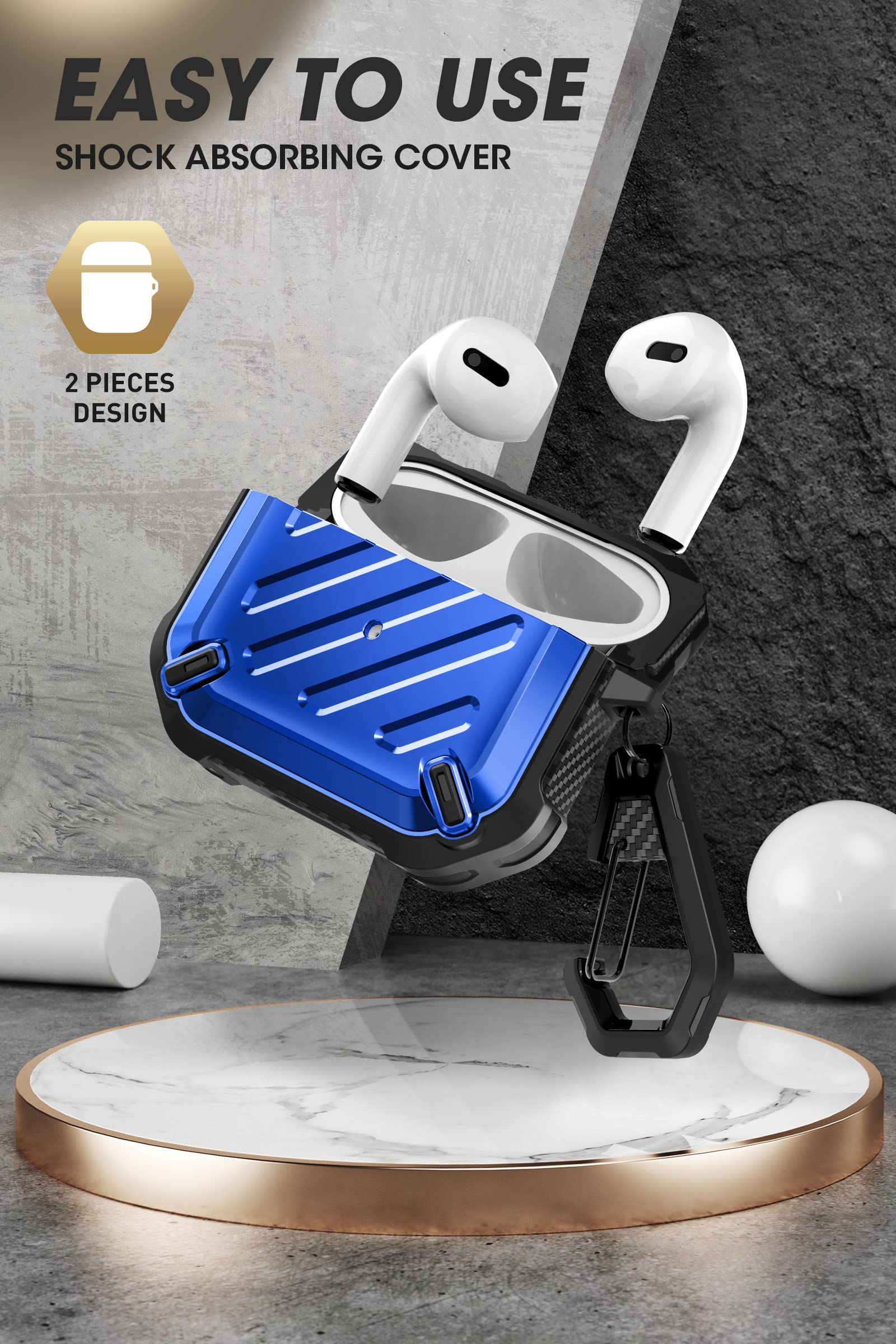 SUPCASE for AirPods 3rd Generation Case with Carabiner, [Supports Wireless Charging] [Anti-Scratch] Full-Body Rugged Shock Resistant Shockproof Hard Shell Protective Case for AirPods 3 (2021), Blue - Image 3