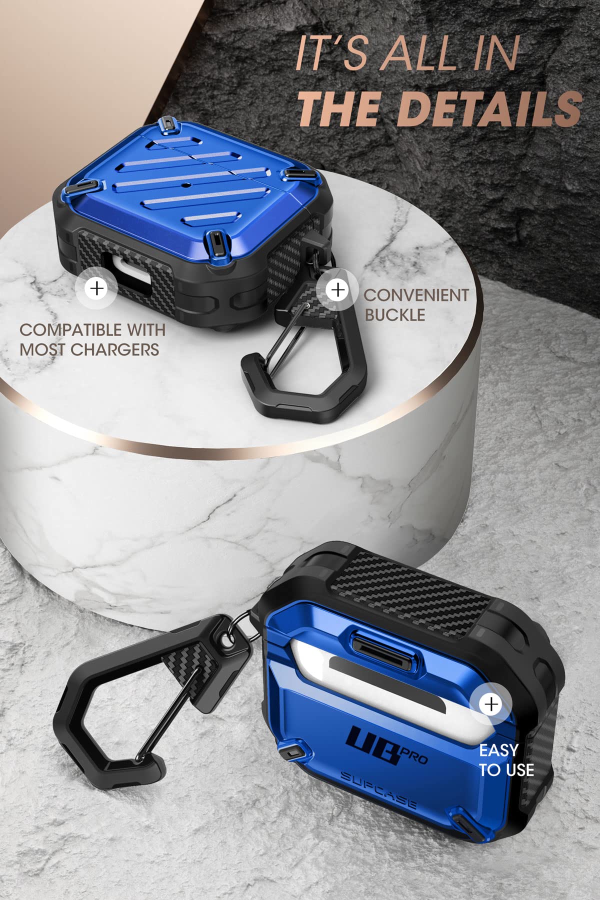 SUPCASE for AirPods 3rd Generation Case with Carabiner, [Supports Wireless Charging] [Anti-Scratch] Full-Body Rugged Shock Resistant Shockproof Hard Shell Protective Case for AirPods 3 (2021), Blue - Image 5