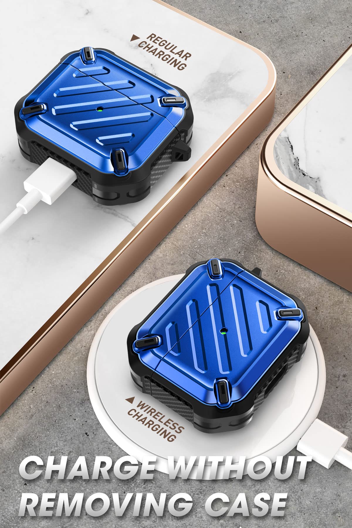 SUPCASE for AirPods 3rd Generation Case with Carabiner, [Supports Wireless Charging] [Anti-Scratch] Full-Body Rugged Shock Resistant Shockproof Hard Shell Protective Case for AirPods 3 (2021), Blue - Image 6