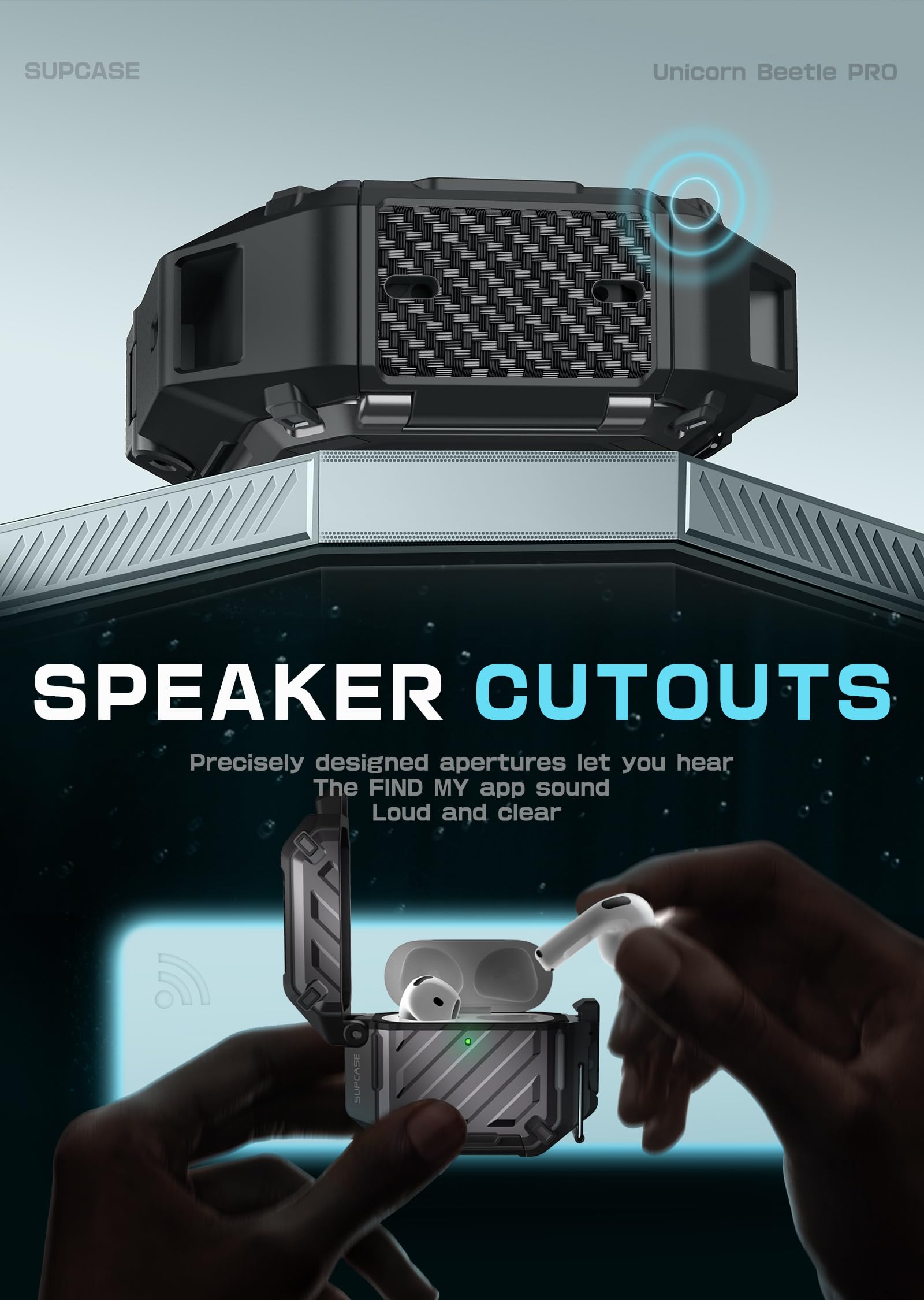 SUPCASE for AirPods 4 Case with Lock & Carabiner (Unicorn Beetle Pro), [IP68 Waterproof] [Military-Grade Protection] [Supports Wireless Charging] Anti-Scratch Hard Shell Waterproof Cover, Black - Image 8