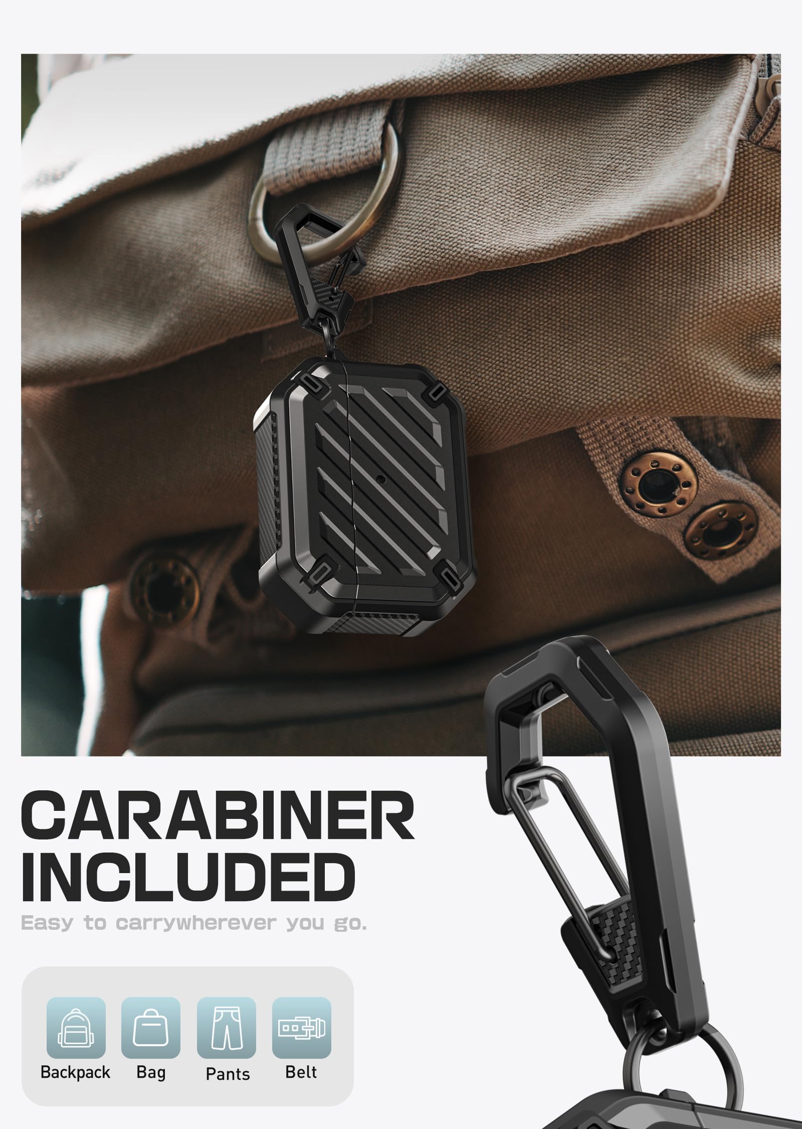 SUPCASE for AirPods Pro 2nd/1st Generation Case with Clean Pen & Carabiner (Unicorn Beetle Mag), [Military-Grade Protection] [Compatible with MagSafe] Anti-Scratch Hard Shell Magnetic Cover, Black - Image 6