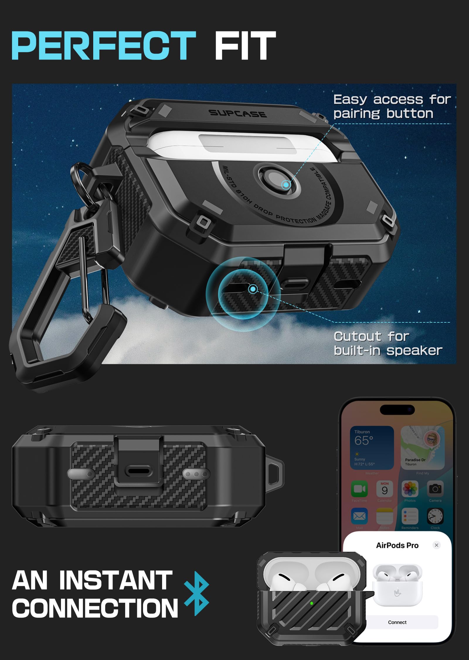 SUPCASE for AirPods Pro 2nd/1st Generation Case with Clean Pen & Carabiner (Unicorn Beetle Mag), [Military-Grade Protection] [Compatible with MagSafe] Anti-Scratch Hard Shell Magnetic Cover, Black - Image 7