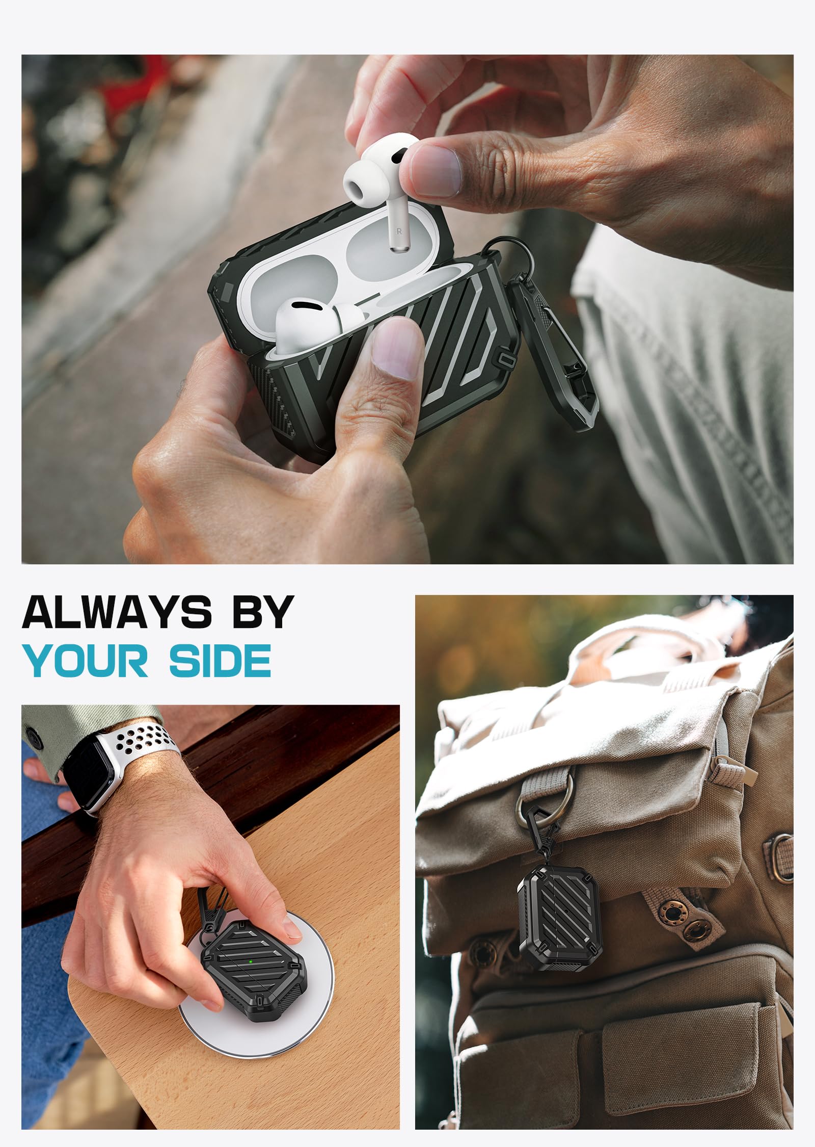 SUPCASE for AirPods Pro 2nd/1st Generation Case with Clean Pen & Carabiner (Unicorn Beetle Mag), [Military-Grade Protection] [Compatible with MagSafe] Anti-Scratch Hard Shell Magnetic Cover, Black - Image 8