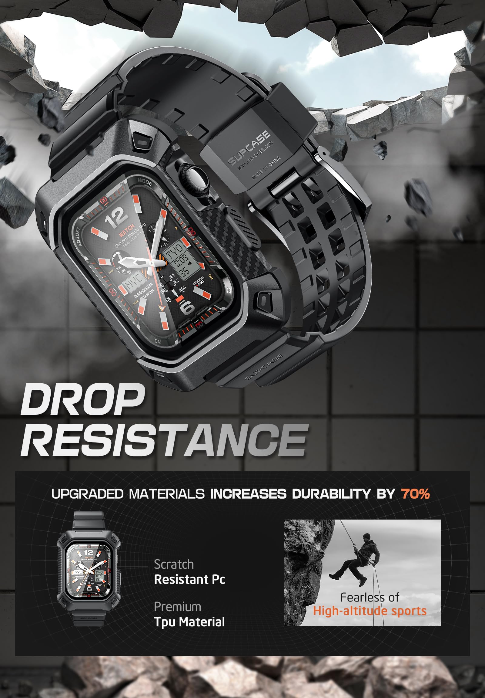 SUPCASE for Apple Watch 11/10 42mm Case with Band (Unicorn Beetle Pro), [Military-Grade Protection] [Scratch-resistant] Rugged Men Cover with Adjustable Strap Band for iWatch 11/10 42mm, Black - Image 3