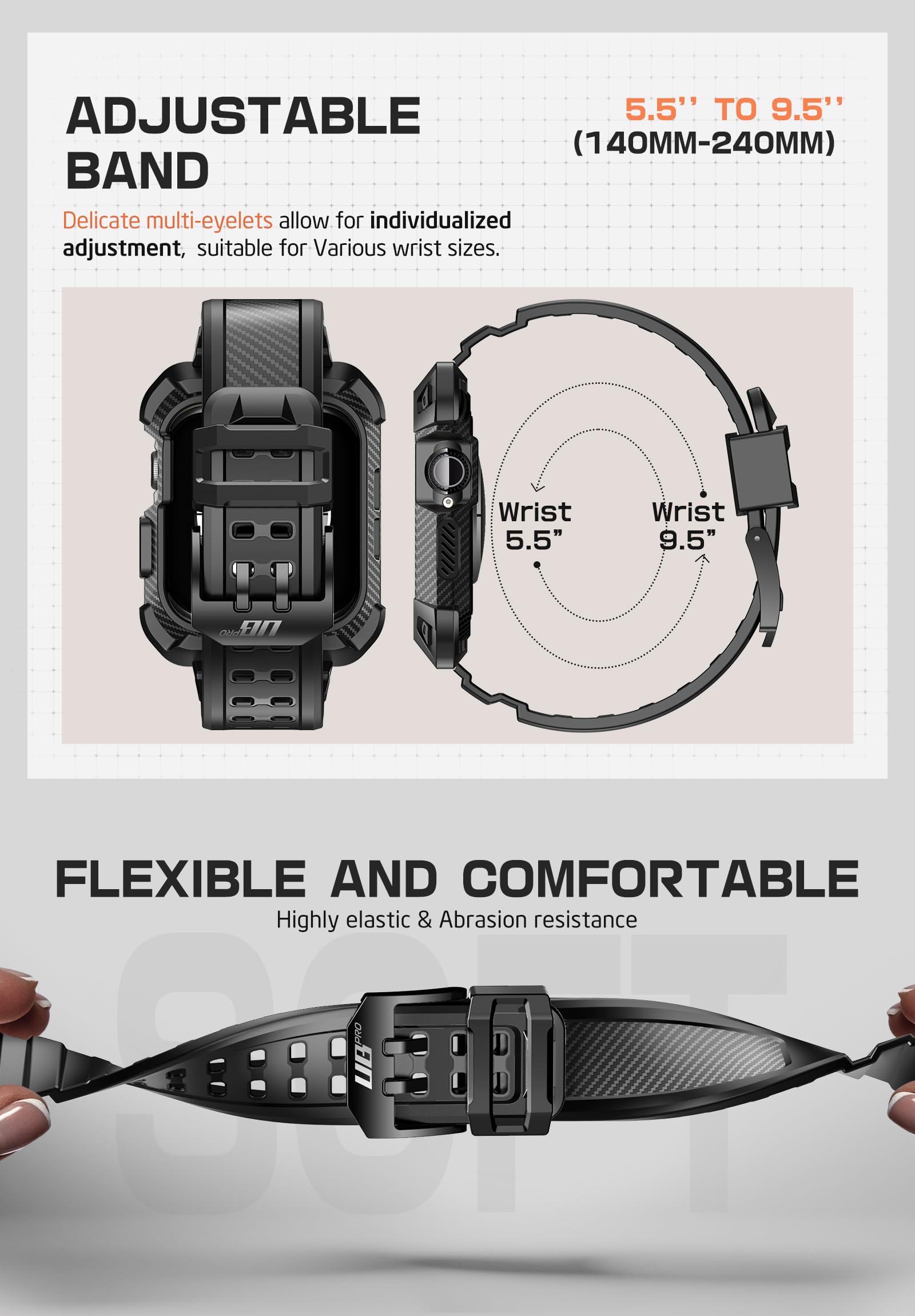 SUPCASE for Apple Watch 11/10 42mm Case with Band (Unicorn Beetle Pro), [Military-Grade Protection] [Scratch-resistant] Rugged Men Cover with Adjustable Strap Band for iWatch 11/10 42mm, Black - Image 5