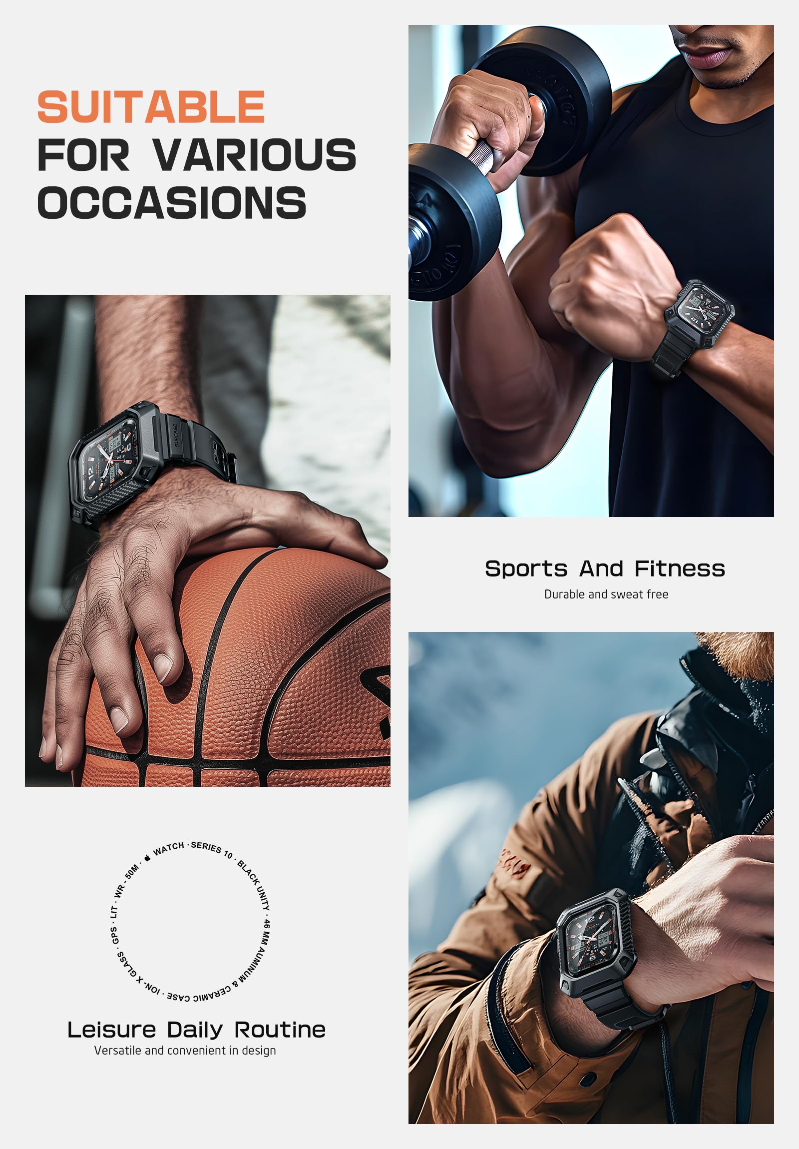 SUPCASE for Apple Watch 11/10 42mm Case with Band (Unicorn Beetle Pro), [Military-Grade Protection] [Scratch-resistant] Rugged Men Cover with Adjustable Strap Band for iWatch 11/10 42mm, Black - Image 7