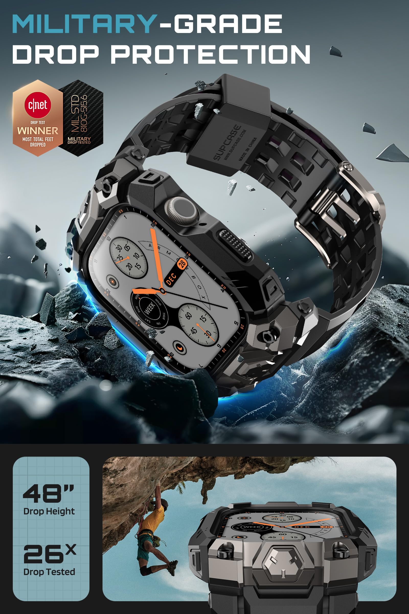 SUPCASE for Apple Watch 11/10 46mm Case with Band (Unicorn Beetle Ore), [Military-Grade Protection] Rugged Shockproof Scratch Resistant Bumper Cover with Adjustable Strap for iWatch 11/10 46mm, Black - Image 3