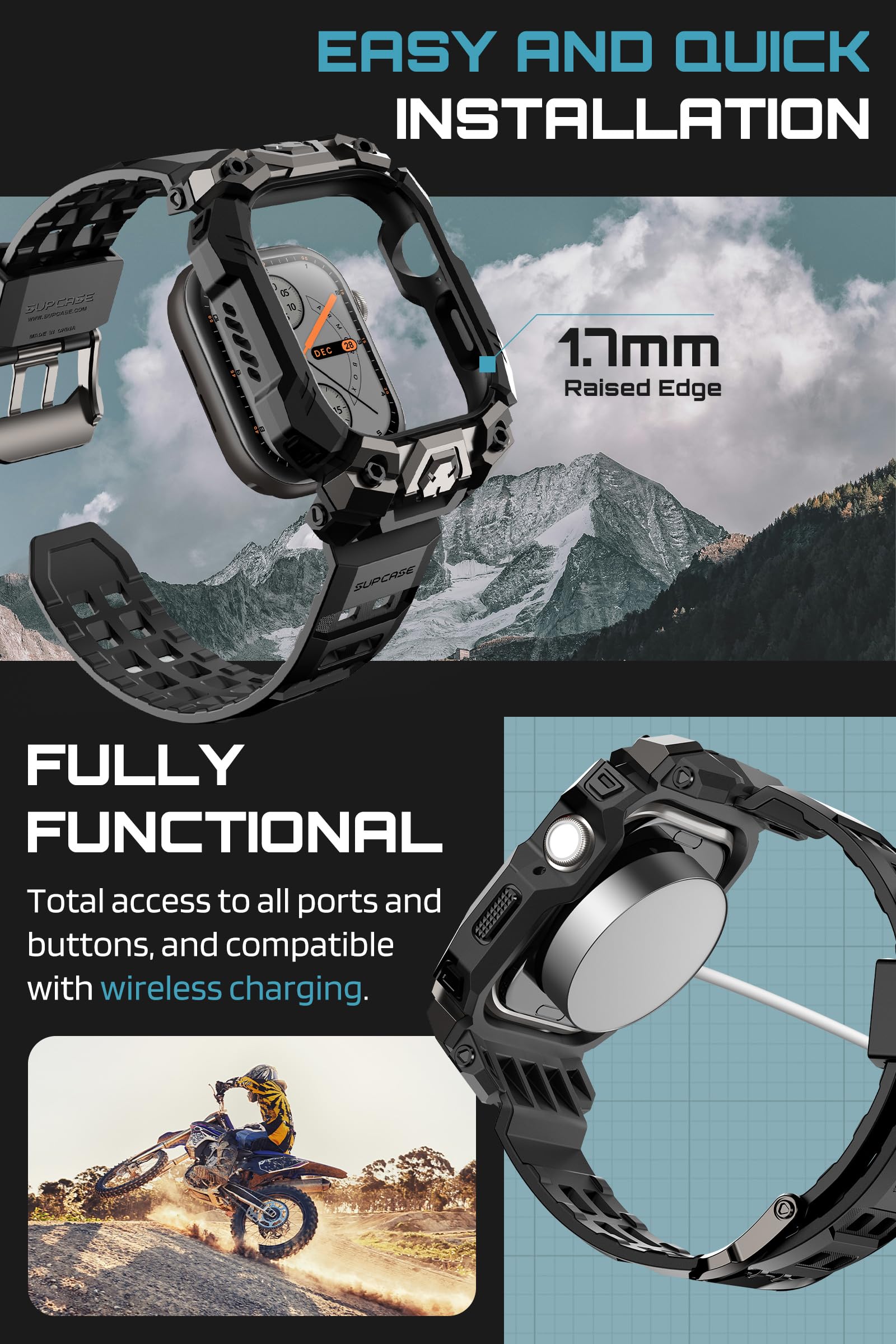 SUPCASE for Apple Watch 11/10 46mm Case with Band (Unicorn Beetle Ore), [Military-Grade Protection] Rugged Shockproof Scratch Resistant Bumper Cover with Adjustable Strap for iWatch 11/10 46mm, Black - Image 5