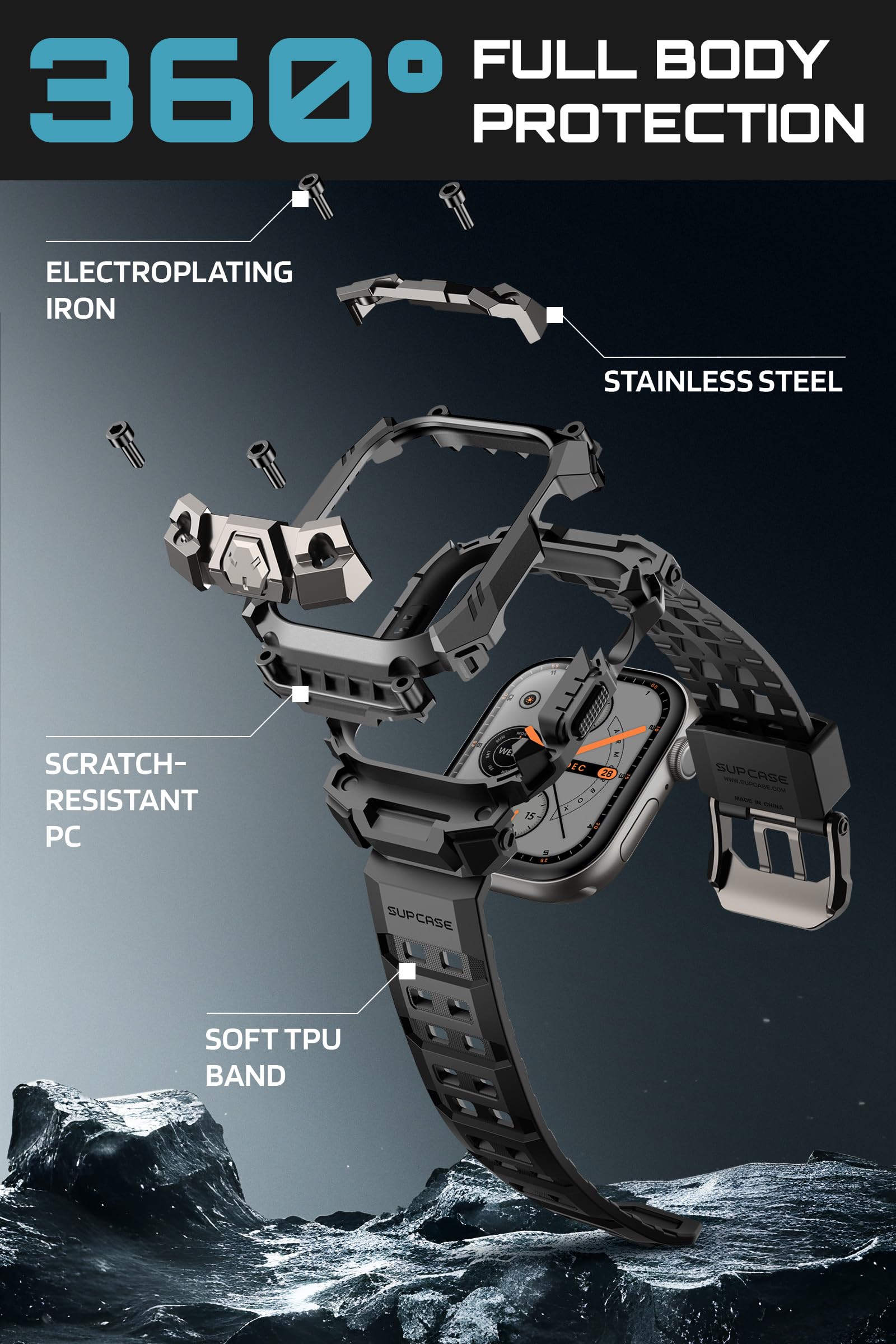 SUPCASE for Apple Watch 11/10 46mm Case with Band (Unicorn Beetle Ore), [Military-Grade Protection] Rugged Shockproof Scratch Resistant Bumper Cover with Adjustable Strap for iWatch 11/10 46mm, Black - Image 6