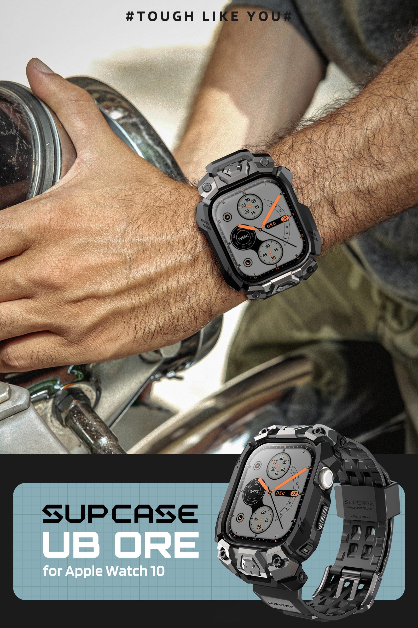 SUPCASE for Apple Watch 11/10 46mm Case with Band (Unicorn Beetle Ore), [Military-Grade Protection] Rugged Shockproof Scratch Resistant Bumper Cover with Adjustable Strap for iWatch 11/10 46mm, Black - Image 8