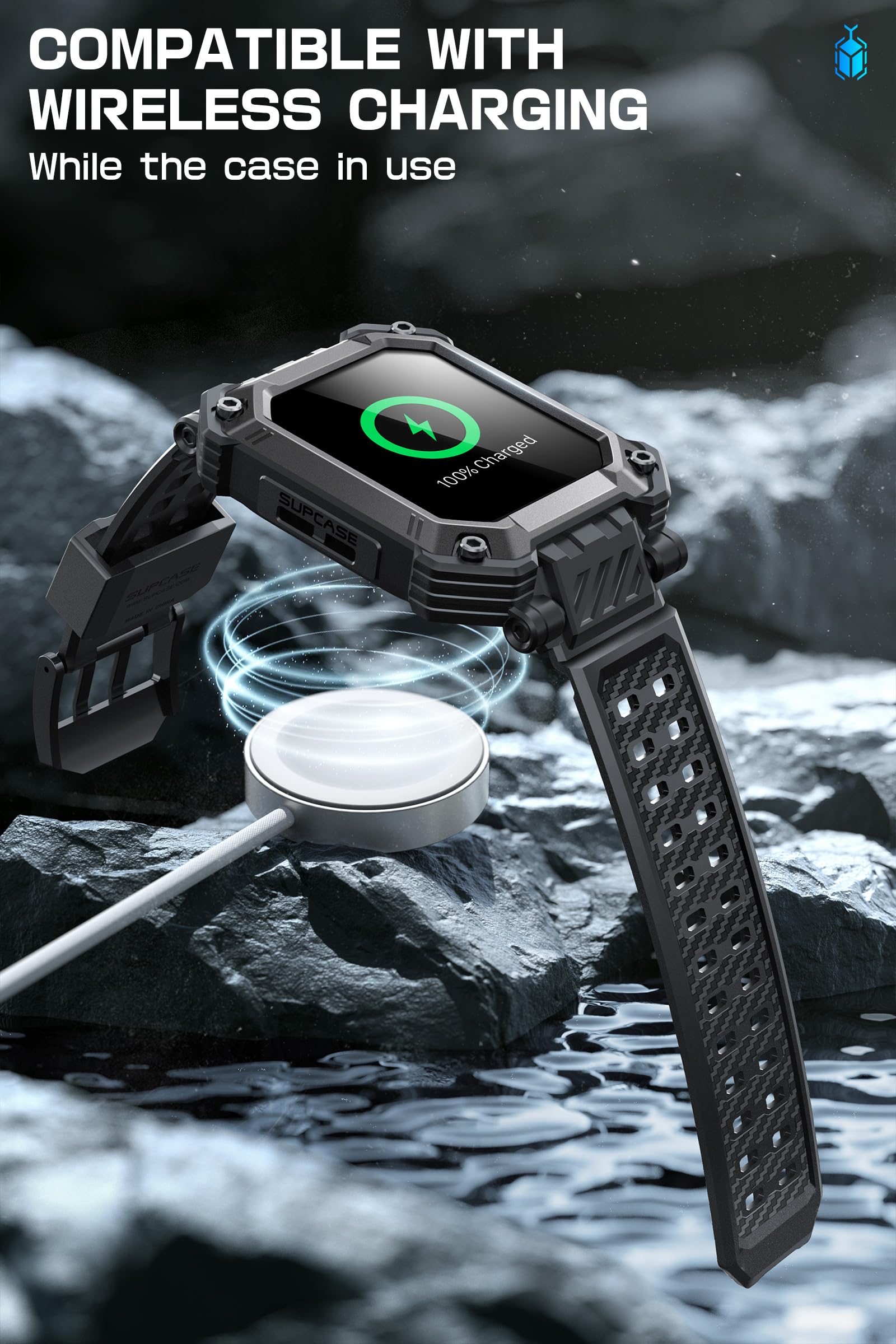 SUPCASE for Apple Watch SE 3 44mm Band with Case (Unicorn Beetle Pro), [Built-in Tempered Glass Screen Protector] Rugged Protective Men Cover with Adjustable Strap Band for iWatch 9/8/7 45mm, Black - Image 6