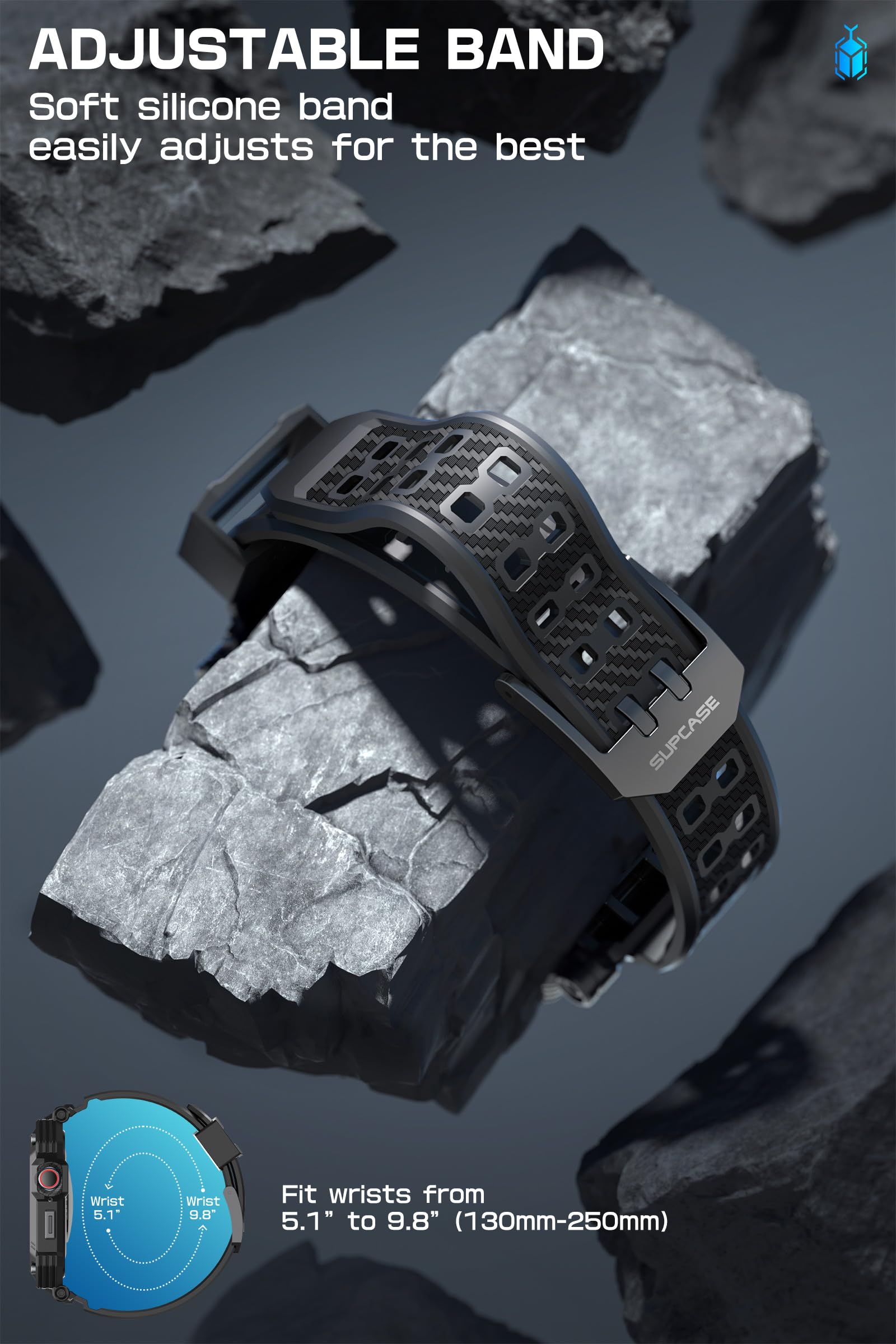 SUPCASE for Apple Watch SE 3 44mm Band with Case (Unicorn Beetle Pro), [Built-in Tempered Glass Screen Protector] Rugged Protective Men Cover with Adjustable Strap Band for iWatch 9/8/7 45mm, Black - Image 7