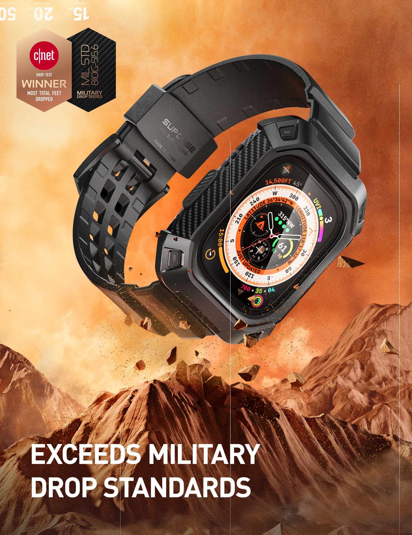 SUPCASE for Apple Watch Ultra Case with Band (Unicorn Beetle Pro), [2X Screen Protector] [Military-Grade Drop Protection] Rugged Men Cover with Adjustable Strap Band for iWatch Ultra 3/2/1, Black - Image 4