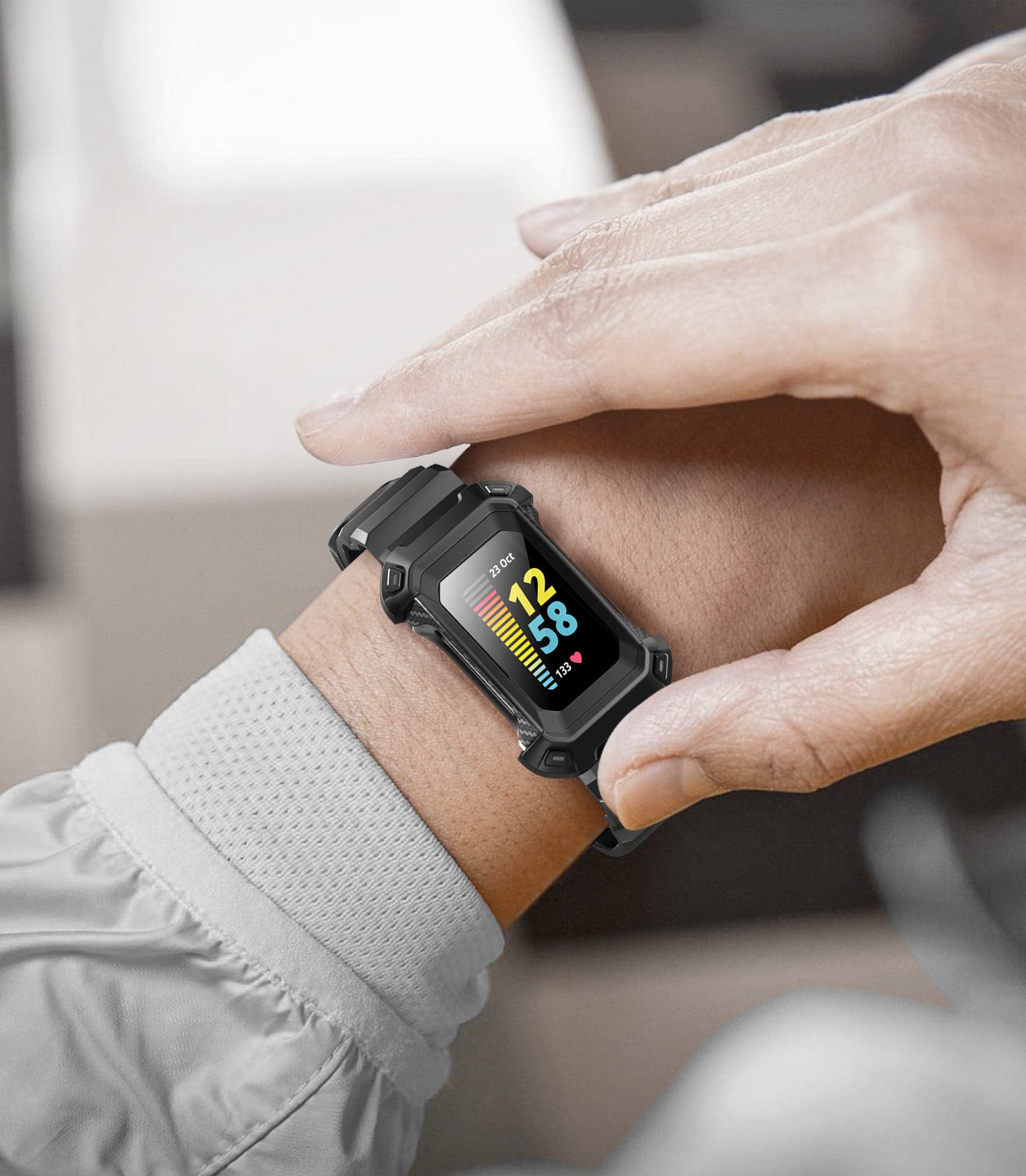 SUPCASE for Fitbit Fitbit Charge 6 Band with Case (Unicorn Beetle Pro), [Military-Grade Protection] [Scratch-Resistant] Rugged Men Cover with Adjustable Strap Wristband for Fitbit Charge 6/5, Black - Image 7