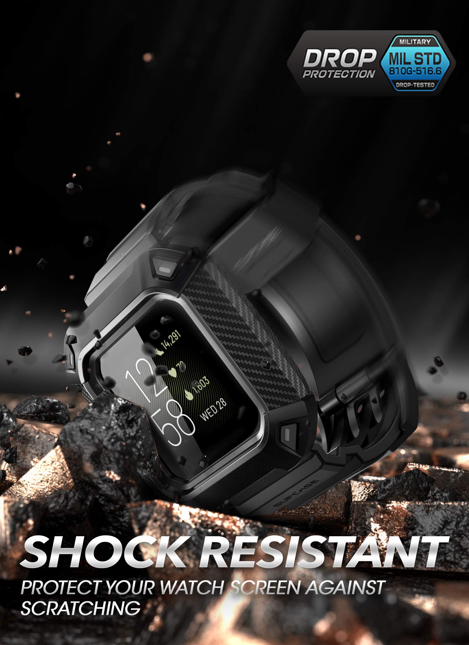 SUPCASE for Fitbit Versa 3 Band with Case (Unicorn Beetle Pro), [Military-Grade Protection] [Anti-Resistant] Rugged Men Cover with Adjustable Strap Wristband for Fitbit Versa 3 / Fitbit Sense, Black - Image 4