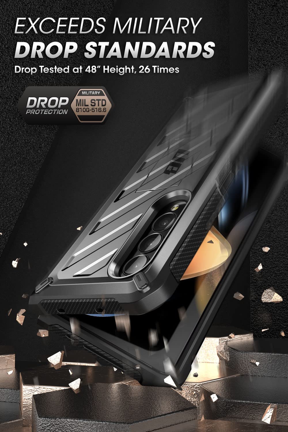 SUPCASE for Galaxy Z Fold 4 Case with Stand & Belt-Clip (Unicorn Beetle), [Built-in Screen Protector] [Military-Grade Drop Protection] Heavy Duty Protective Phone Case for Samsung Fold 4, Black - Image 3