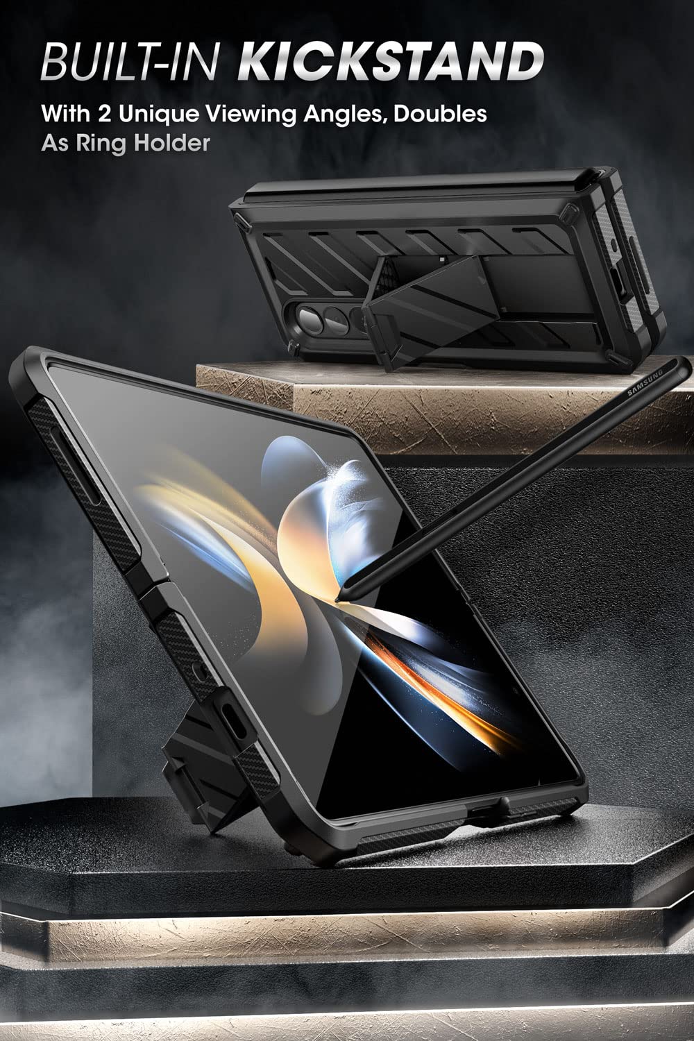 SUPCASE for Galaxy Z Fold 4 Case with Stand & Belt-Clip (Unicorn Beetle), [Built-in Screen Protector] [Military-Grade Drop Protection] Heavy Duty Protective Phone Case for Samsung Fold 4, Black - Image 4