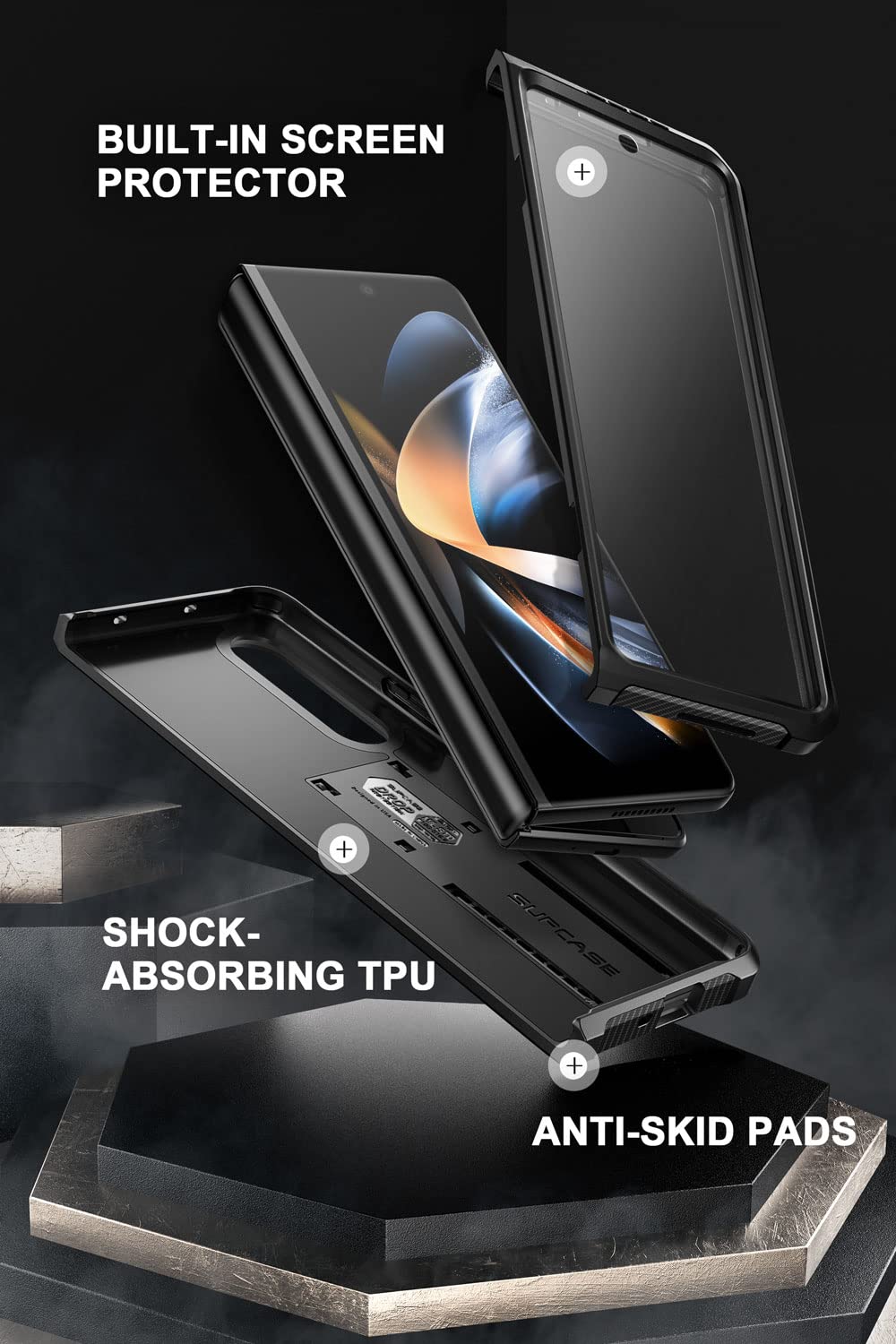 SUPCASE for Galaxy Z Fold 4 Case with Stand & Belt-Clip (Unicorn Beetle), [Built-in Screen Protector] [Military-Grade Drop Protection] Heavy Duty Protective Phone Case for Samsung Fold 4, Black - Image 7