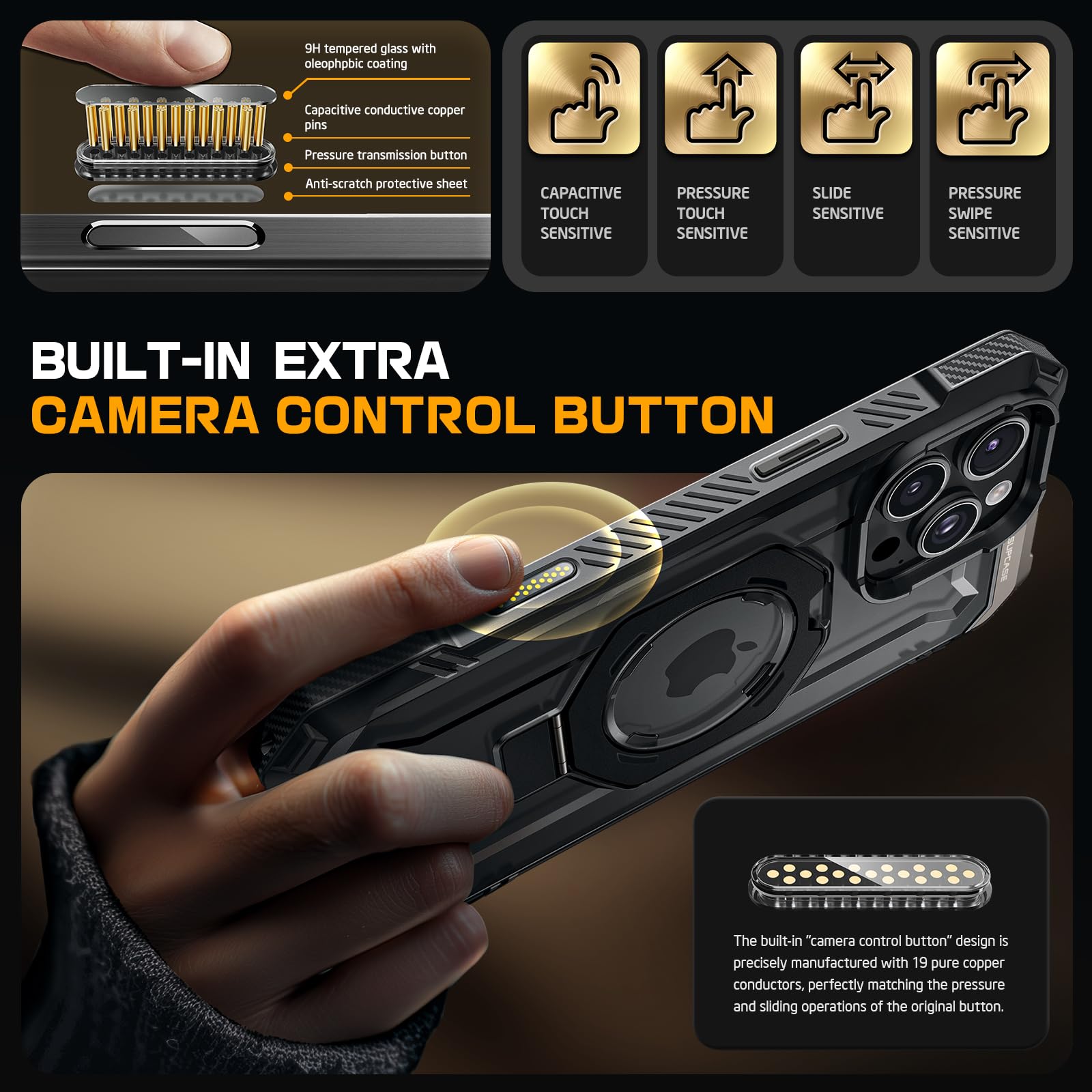 SUPCASE for iPhone 16 Pro Max Case with Camera Control Capture Button (Unicorn Beetle Grip), [Built-in Stand] [Compatible with MagSafe] Heavy Duty Magnetic Phone Case for iPhone 16 Pro Max, Black - Image 3