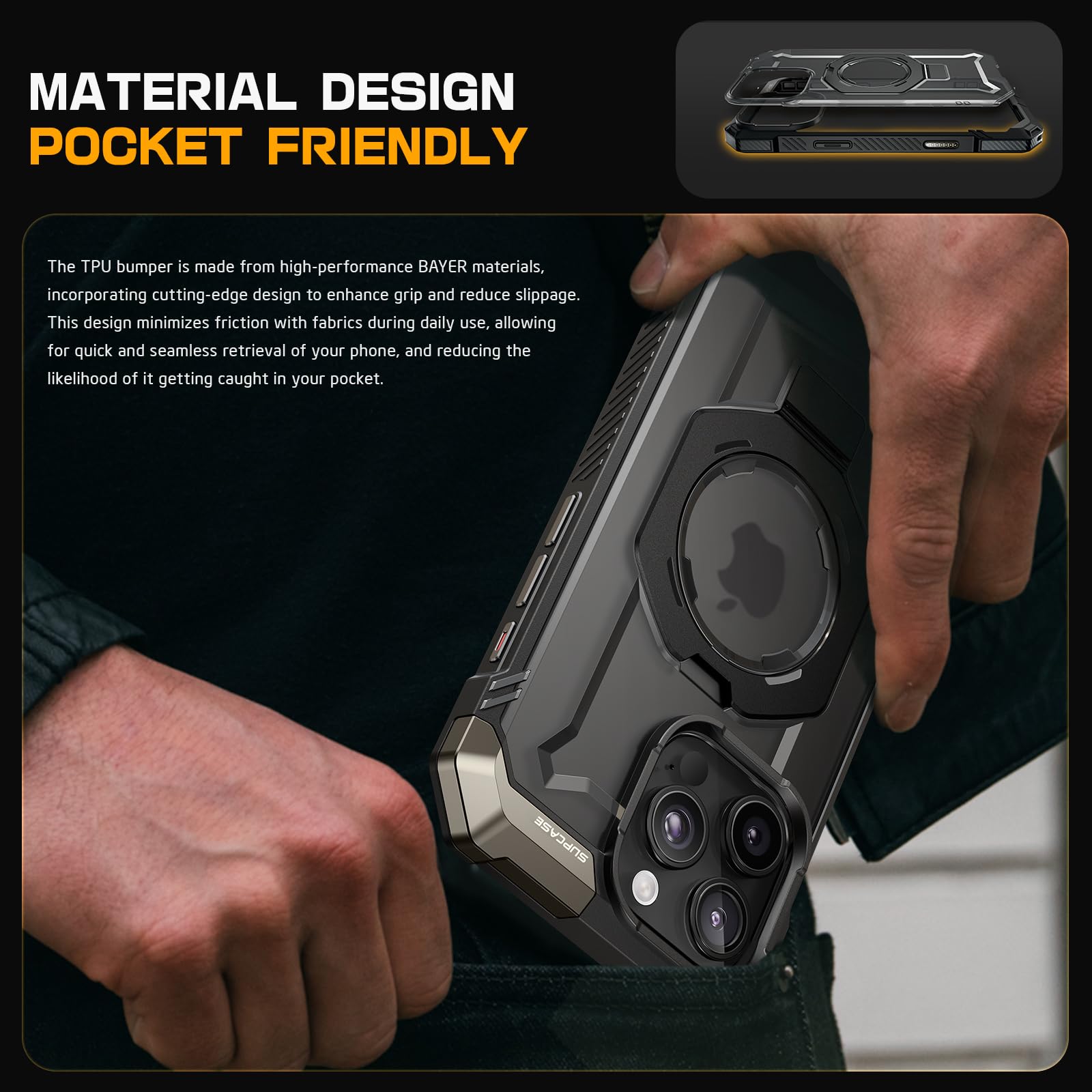 SUPCASE for iPhone 16 Pro Max Case with Camera Control Capture Button (Unicorn Beetle Grip), [Built-in Stand] [Compatible with MagSafe] Heavy Duty Magnetic Phone Case for iPhone 16 Pro Max, Black - Image 8