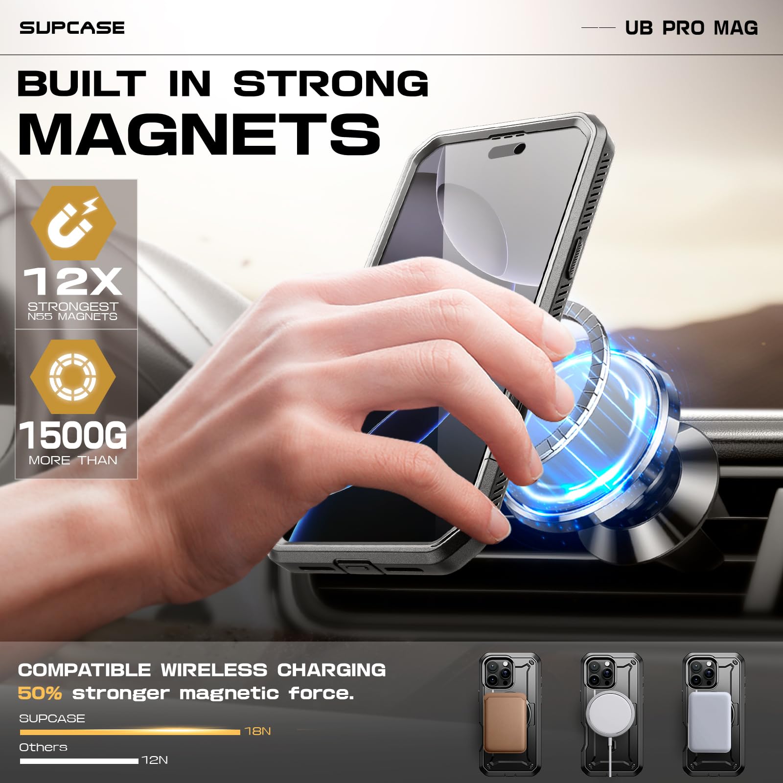 SUPCASE for iPhone 16 Pro Max Case with Stand (UBPro Mag), [Support MagSafe] [Built-in Screen Protector & Belt Clip] [Military-Grade Protection] Magnetic Phone Case for iPhone 16 Pro Max 6.9'', Black - Image 6