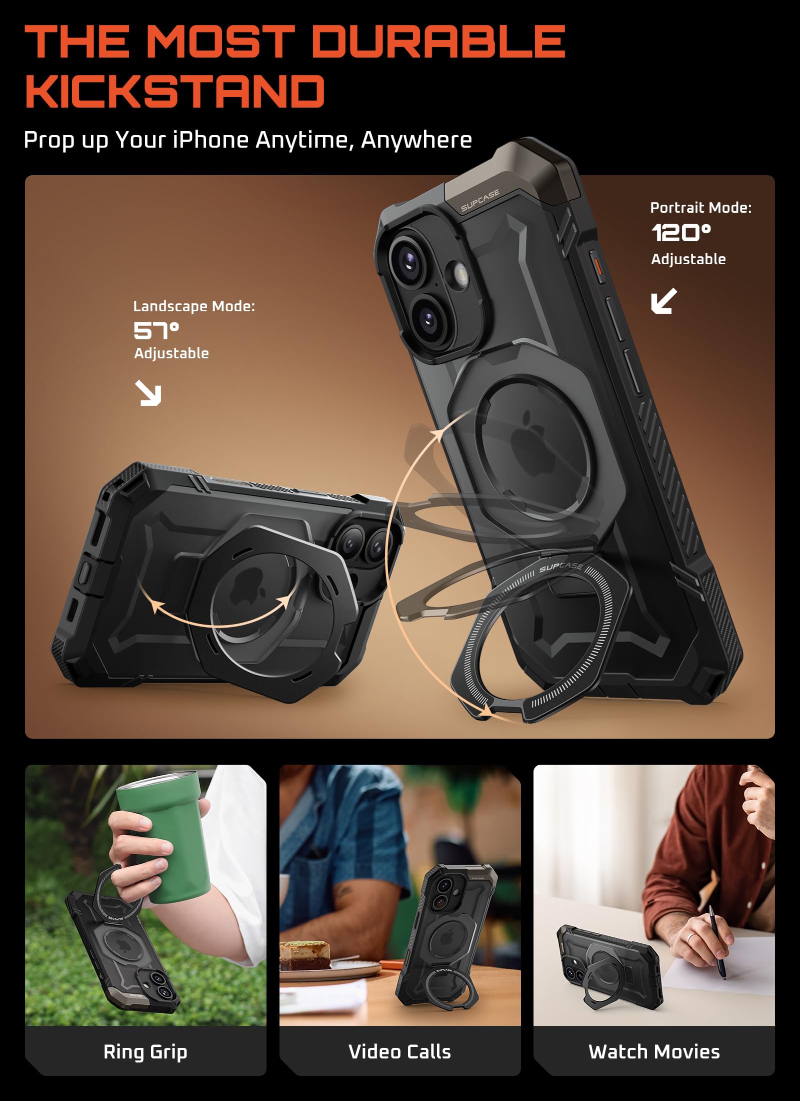 SUPCASE for iPhone 17 Case with Kickstand (Unicorn Beetle Grip), [Camera Control Cover] [Compatible with MagSafe] [Military-Grade Drop Protection] Heavy Duty Magnetic Phone Case, Black - Image 4