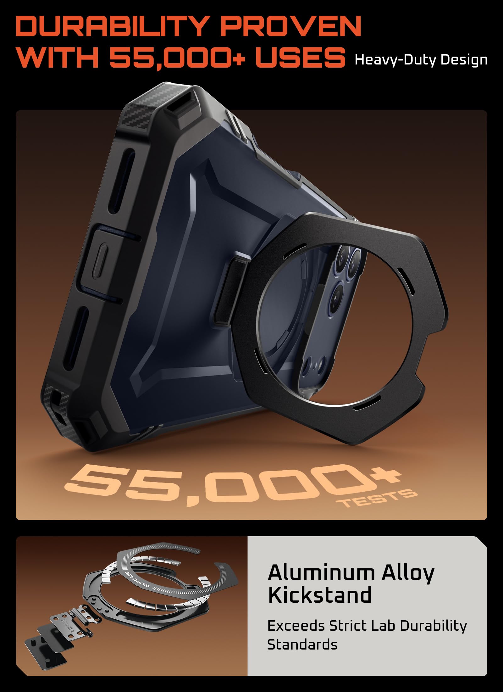 SUPCASE for iPhone 17 Pro Case with Tempered Glass Screen Protector (UBGrip Pro), [Camera Control Cover] [Compatible with MagSafe] [Built-in Kickstand] Full-Body Heavy Duty Magnetic Phone Case, Black - Image 5