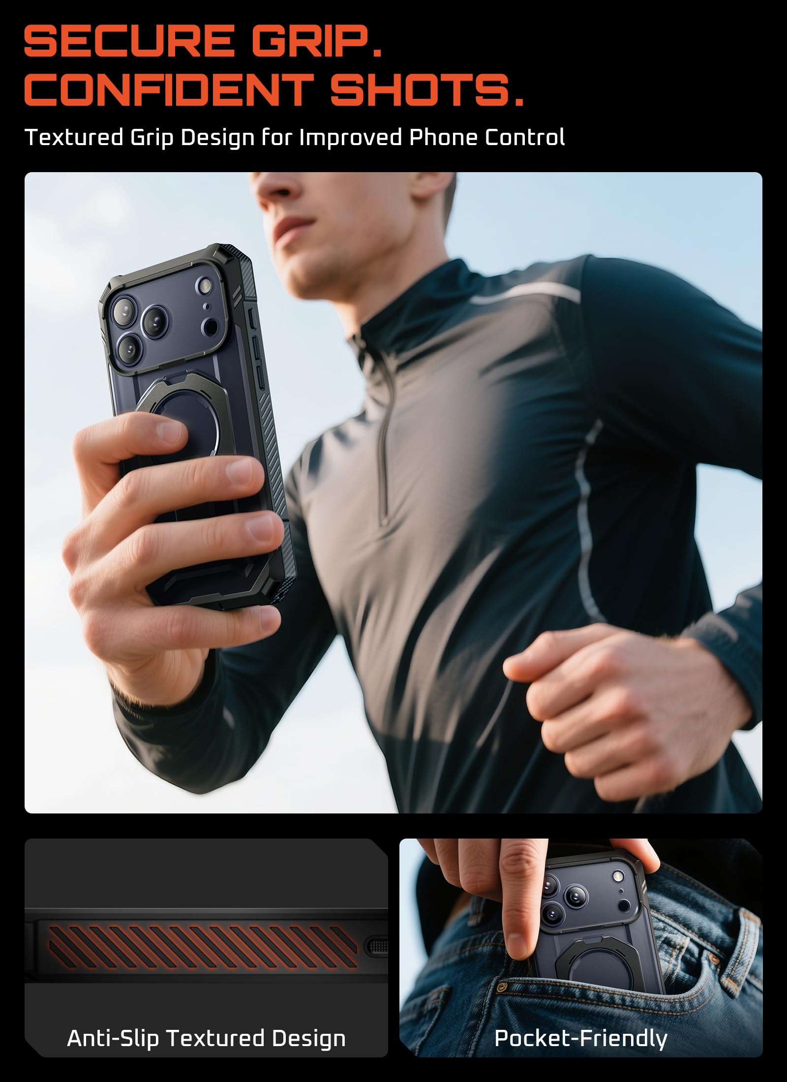 SUPCASE for iPhone 17 Pro Case with Tempered Glass Screen Protector (UBGrip Pro), [Camera Control Cover] [Compatible with MagSafe] [Built-in Kickstand] Full-Body Heavy Duty Magnetic Phone Case, Black - Image 8