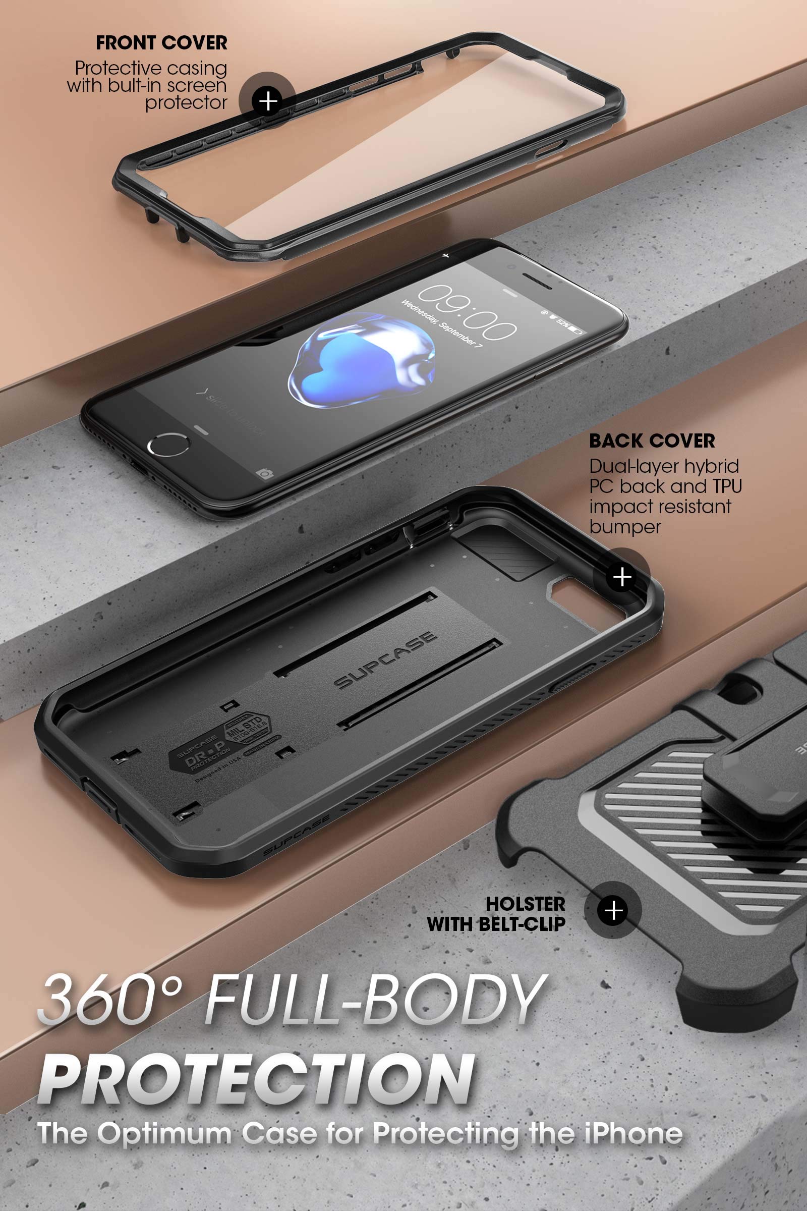 SUPCASE for iPhone SE 3rd Generation / iPhone SE 2nd Generation / iPhone 7/ iPhone 8 Case (Unicorn Beetle Pro), with Screen Protector & Stand & Holster Rugged Phone Case for Apple iPhone SE, Black - Image 4