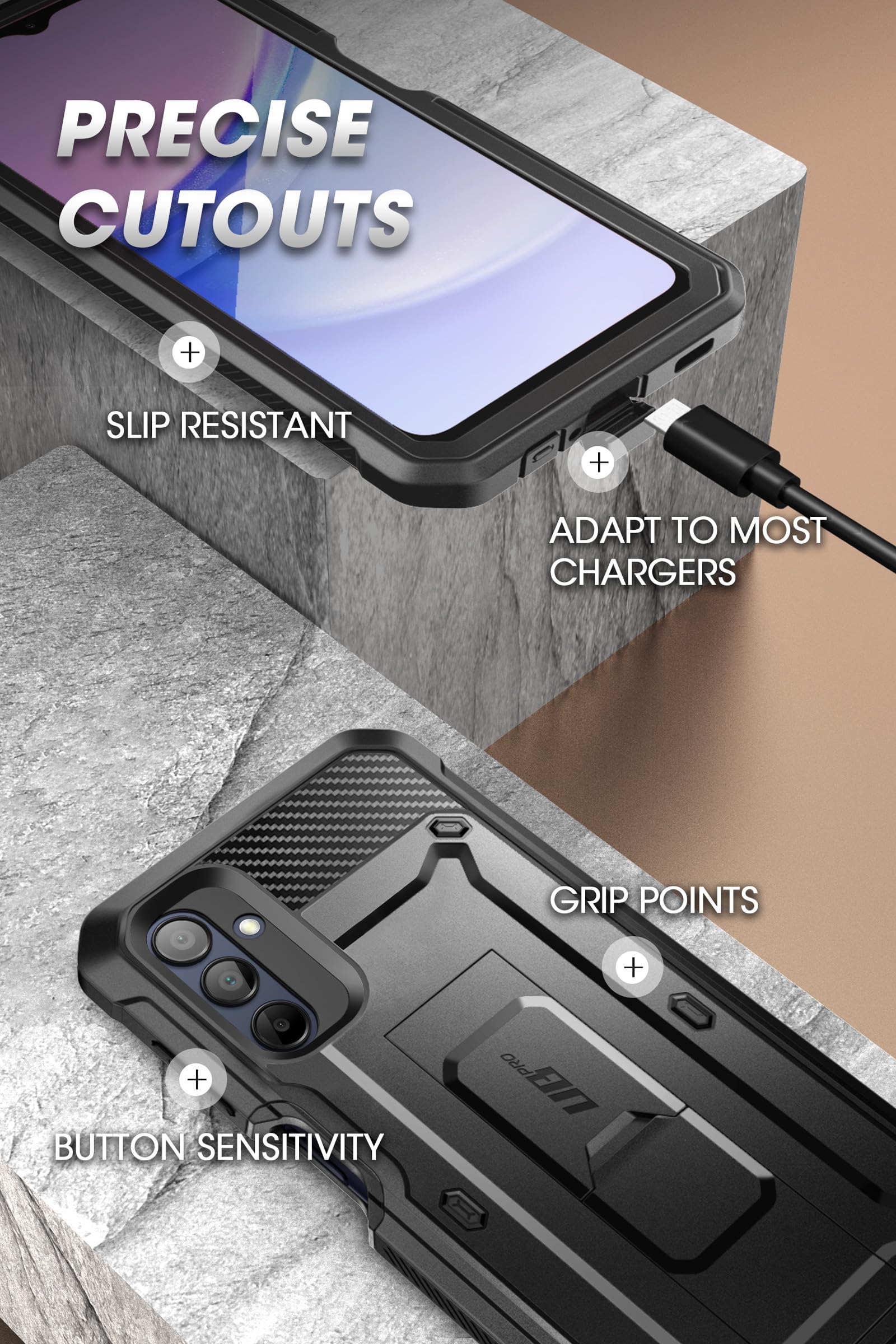 SUPCASE for Samsung Galaxy A16 Case with Screen Protector (Unicorn Beetle Pro), [Built-in Stand & Belt-Clip] [Military-Grade Protection] Full Body Heavy Duty Phone Case for Galaxy A16 (2024) (Black) - Image 6