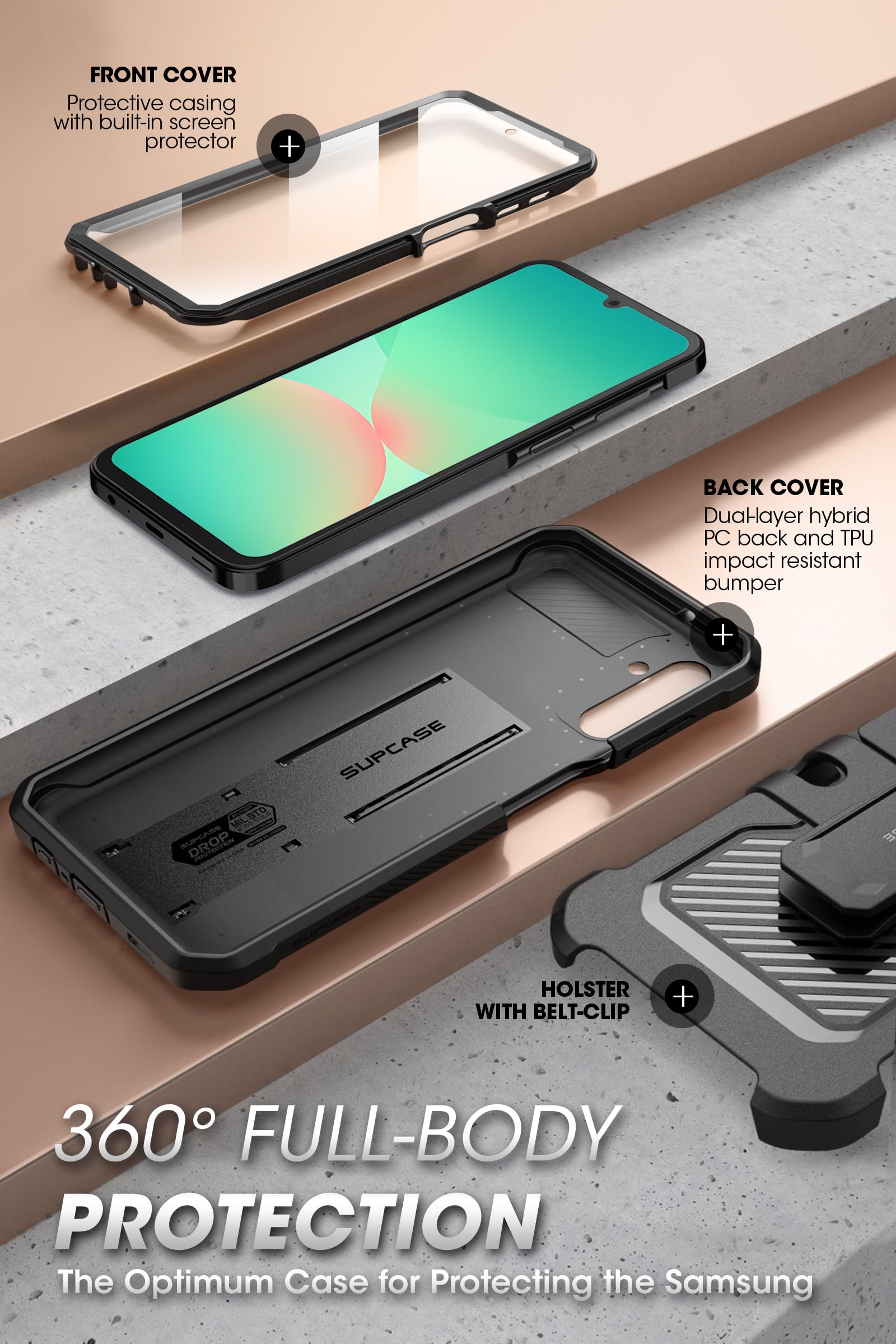 SUPCASE for Samsung Galaxy A26 5G Case with Kickstand (Unicorn Beetle Pro), [Built-in Screen Protector & Belt-Clip] [Military-Grade Drop Protection] Full-Body Rugged Phone Case for Galaxy A26, Black - Image 5