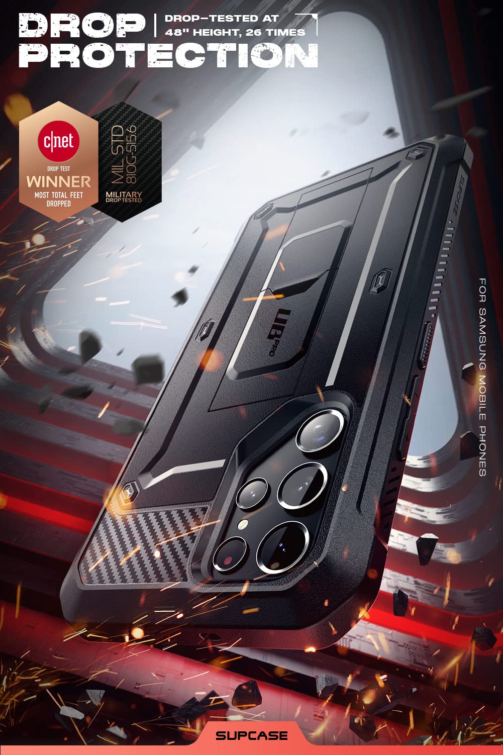 SUPCASE for Samsung Galaxy S22 Ultra Case with Stand, [Unicorn Beetle Pro] [2 Front Frames] [Built-in Screen Protector & Belt-Clip] Military-Grade Protection Phone Case for Galaxy S22 Ultra, Black - Image 3