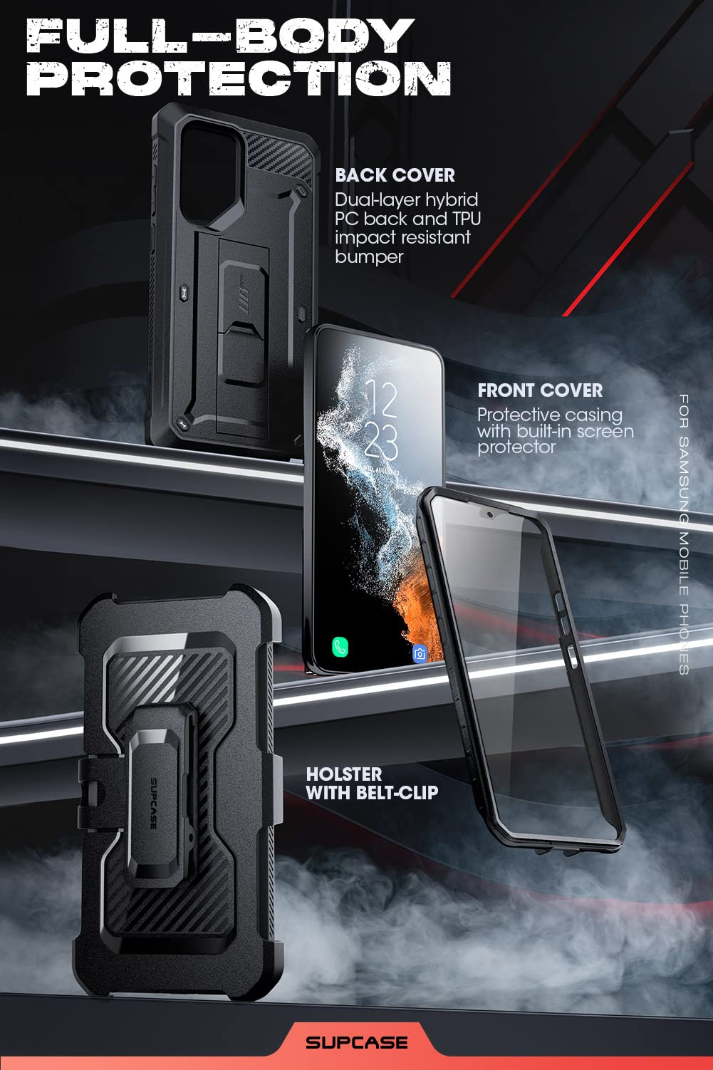 SUPCASE for Samsung Galaxy S22 Ultra Case with Stand, [Unicorn Beetle Pro] [2 Front Frames] [Built-in Screen Protector & Belt-Clip] Military-Grade Protection Phone Case for Galaxy S22 Ultra, Black - Image 5