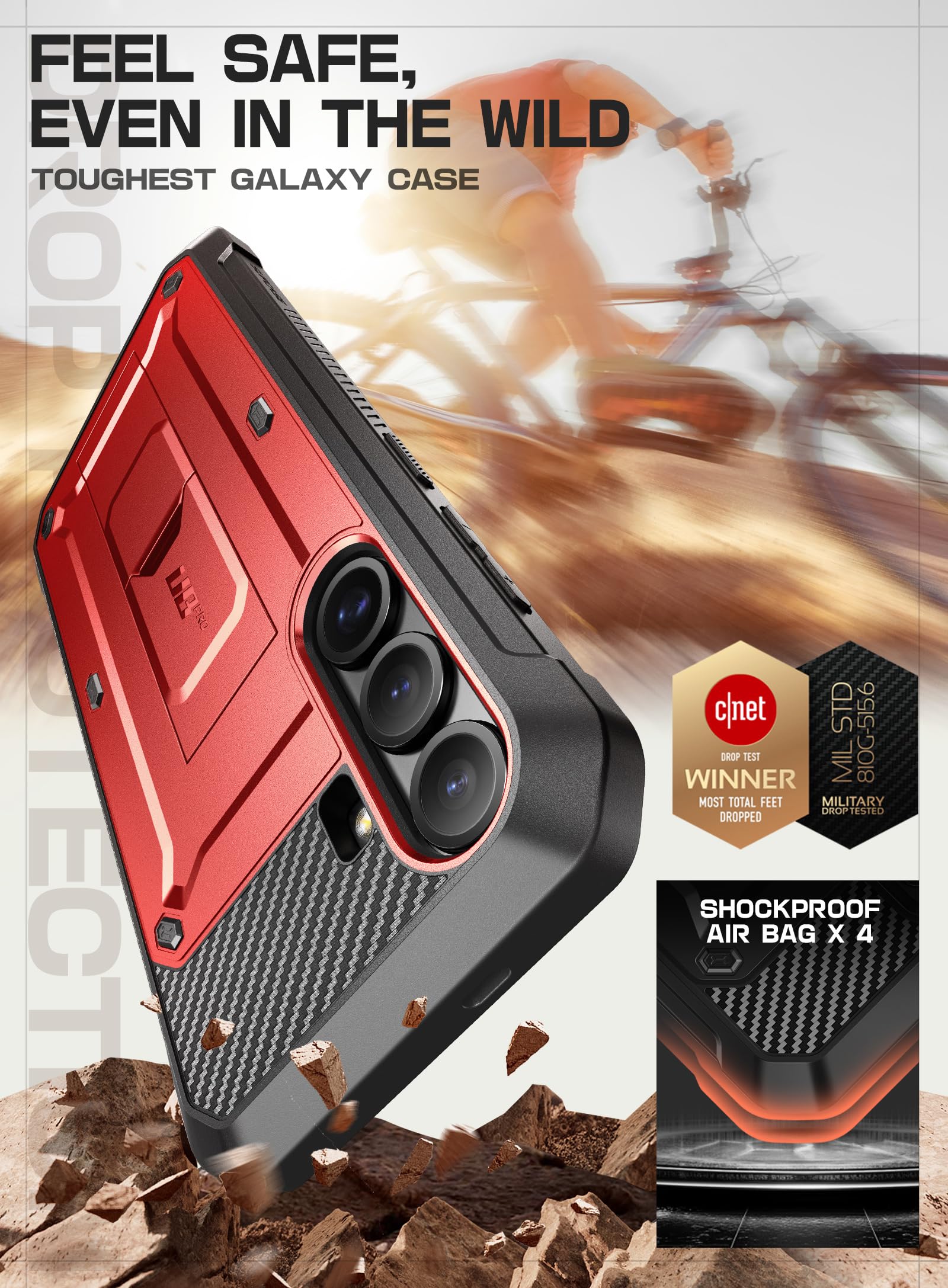 SUPCASE for Samsung Galaxy S25 Plus Case with Stand (Unicorn Beetle Pro), [2 Front Frames] [Built-in Screen Protector & Belt-Clip] Military-Grade Protection Phone Case for Galaxy S25 Plus 6.7", Ruddy - Image 3