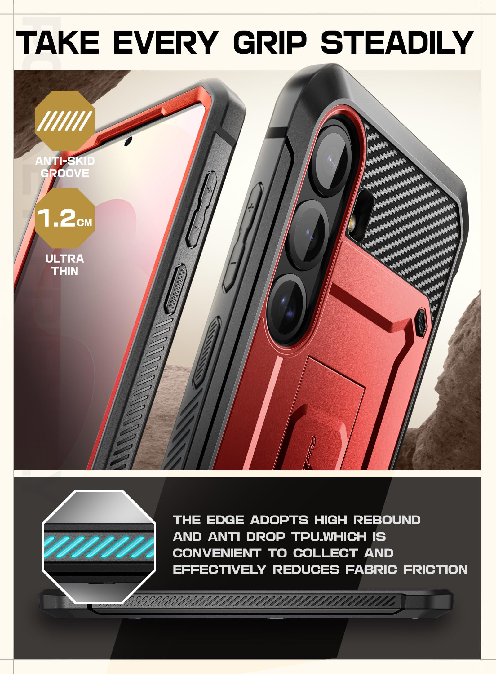 SUPCASE for Samsung Galaxy S25 Plus Case with Stand (Unicorn Beetle Pro), [2 Front Frames] [Built-in Screen Protector & Belt-Clip] Military-Grade Protection Phone Case for Galaxy S25 Plus 6.7", Ruddy - Image 8