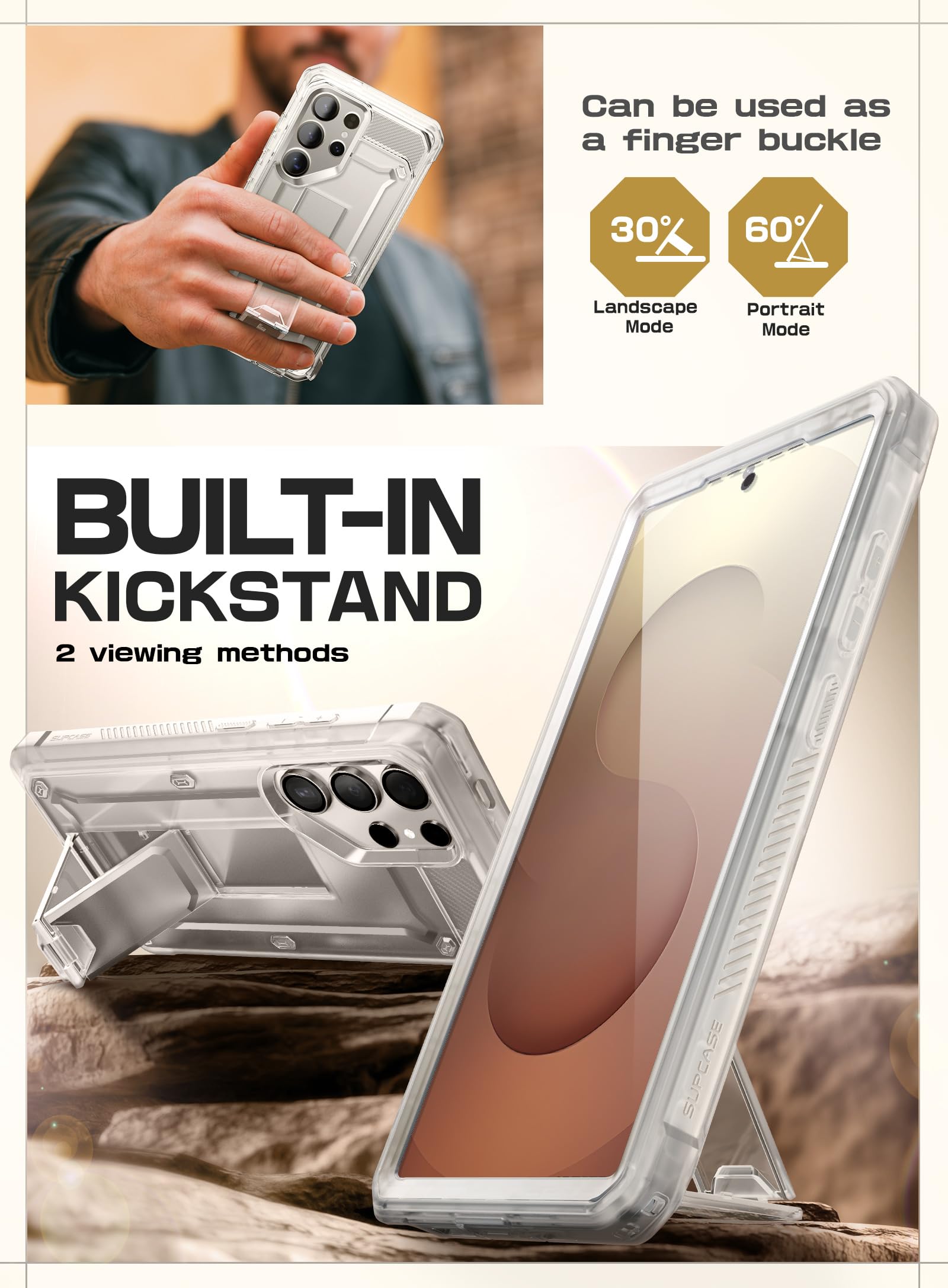 SUPCASE for Samsung Galaxy S25 Ultra Case with Stand (Unicorn Beetle Pro), [2 Front Frames] [Built-in Screen Protector & Belt-Clip] Military-Grade Protection Phone Case for S25 Ultra 6.9 Inch, Clear - Image 4