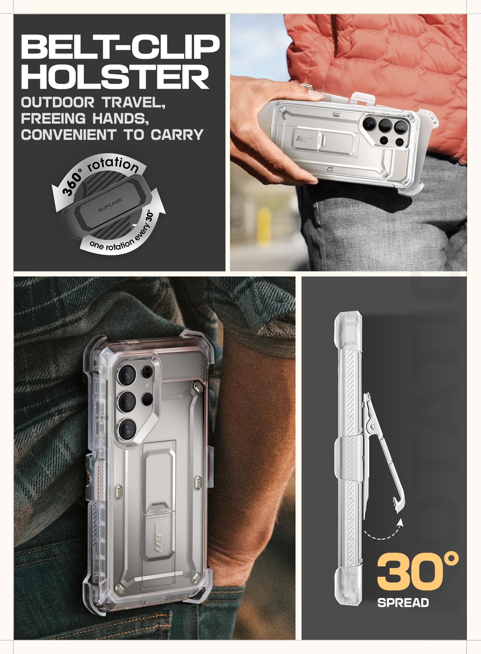 SUPCASE for Samsung Galaxy S25 Ultra Case with Stand (Unicorn Beetle Pro), [2 Front Frames] [Built-in Screen Protector & Belt-Clip] Military-Grade Protection Phone Case for S25 Ultra 6.9 Inch, Clear - Image 6