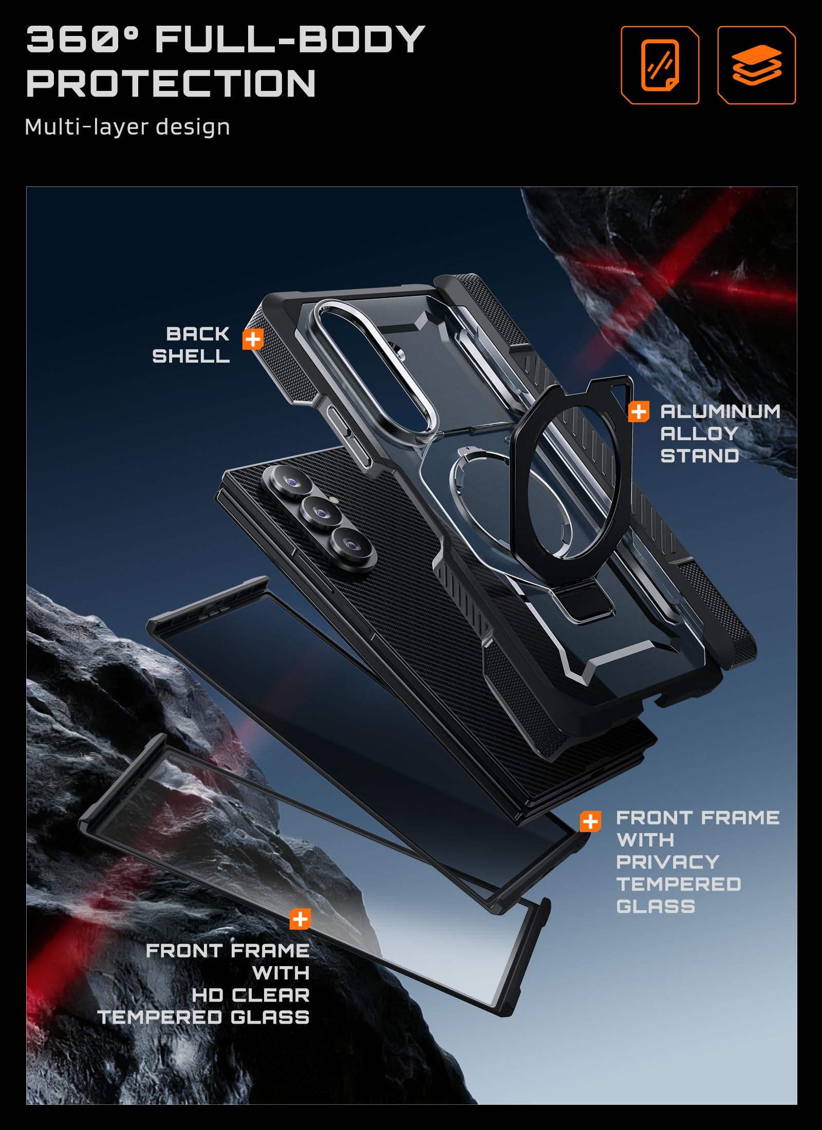 SUPCASE for Samsung Galaxy Z TriFold Case with 2 Tempered Glass Screen Protectors (UB Grip), [Compatible with MagSafe] [Built-in Kickstand] [Hinge Coverage] Military-Grade Protection Phone Case, Black - Image 6