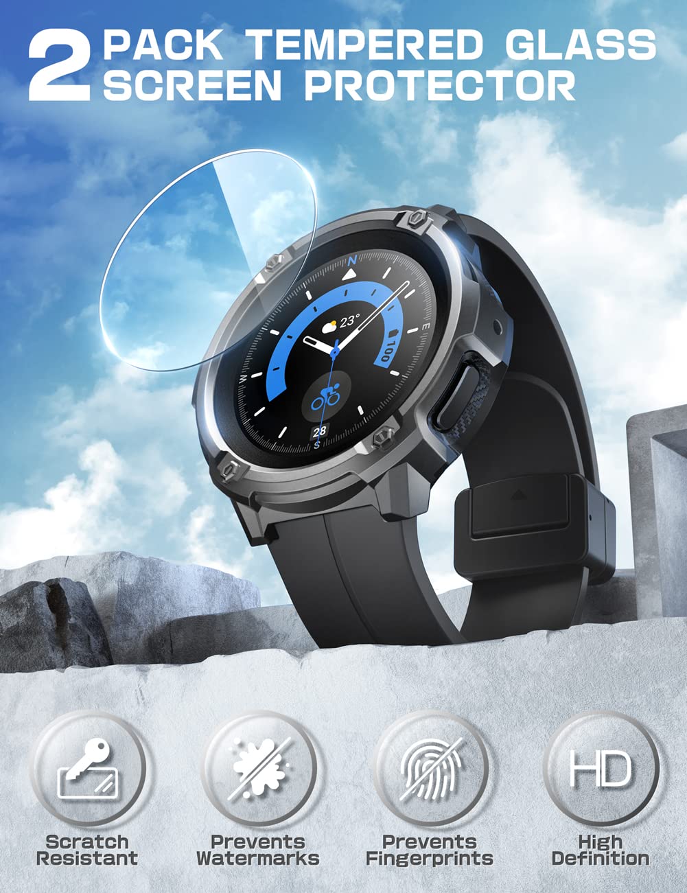 SUPCASE Unicorn Beetle Case Designed for Galaxy Watch 5 Pro 45mm (2022), Rugged Protective Case with 2 Pack Screen Protector (Black) - Image 3