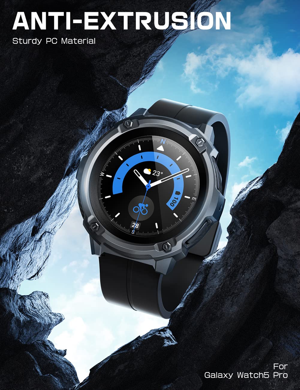 SUPCASE Unicorn Beetle Case Designed for Galaxy Watch 5 Pro 45mm (2022), Rugged Protective Case with 2 Pack Screen Protector (Black) - Image 4