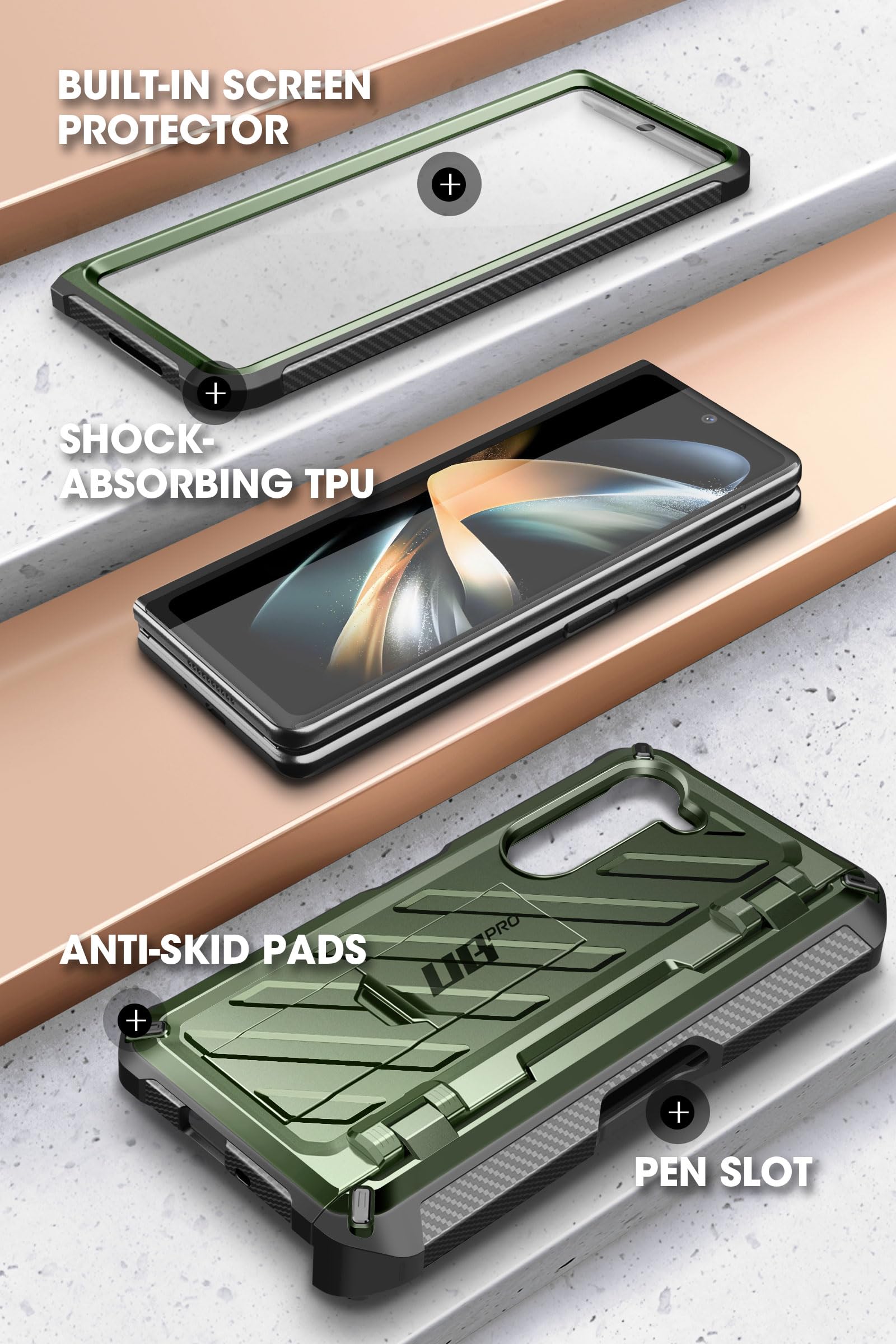 SUPCASE Unicorn Beetle Pro Case for Galaxy Z Fold 5 5G (2023), with Built-in S Pen Slot & Screen Protector & Kickstand Full-Body Dual Layer Rugged Case (Guldan) - Image 4