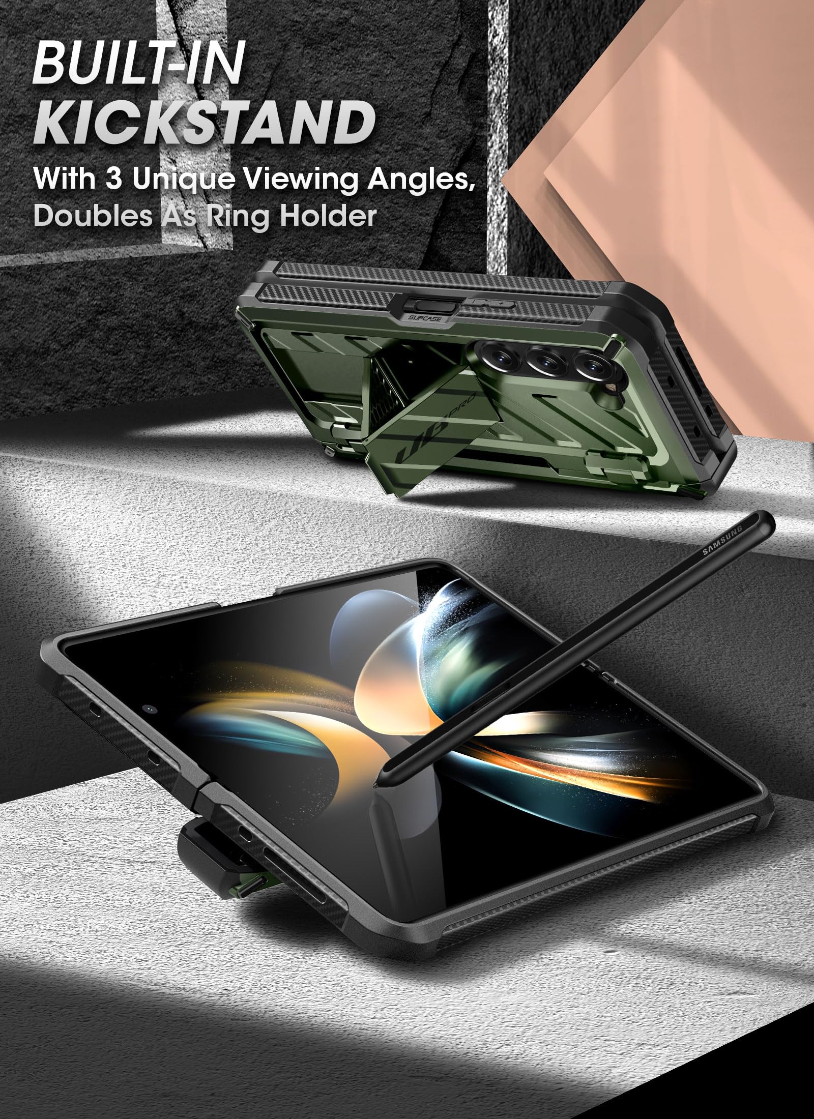 SUPCASE Unicorn Beetle Pro Case for Galaxy Z Fold 5 5G (2023), with Built-in S Pen Slot & Screen Protector & Kickstand Full-Body Dual Layer Rugged Case (Guldan) - Image 5