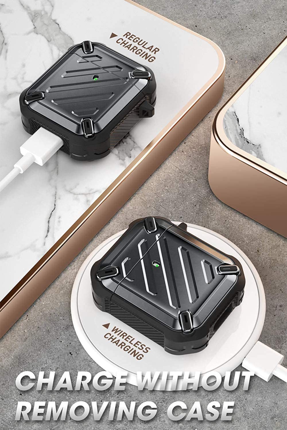 SUPCASE Unicorn Beetle Pro Series Case Designed for Airpods 1 & 2, Full-Body Rugged Protective Case with Carabiner for Apple Airpods 1st & 2nd (Black) - Image 6