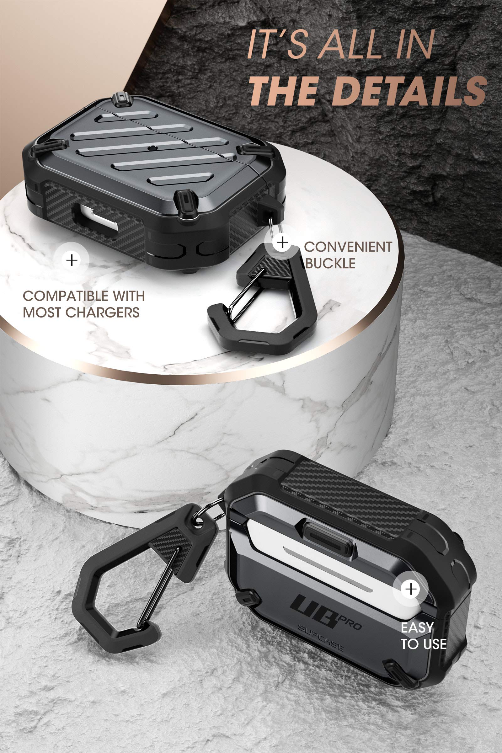 SUPCASE Unicorn Beetle Pro Series Case Designed for Airpods Pro, Full-Body Rugged Protective Case with Carabiner for Apple Airpods Pro (Black) - Image 5