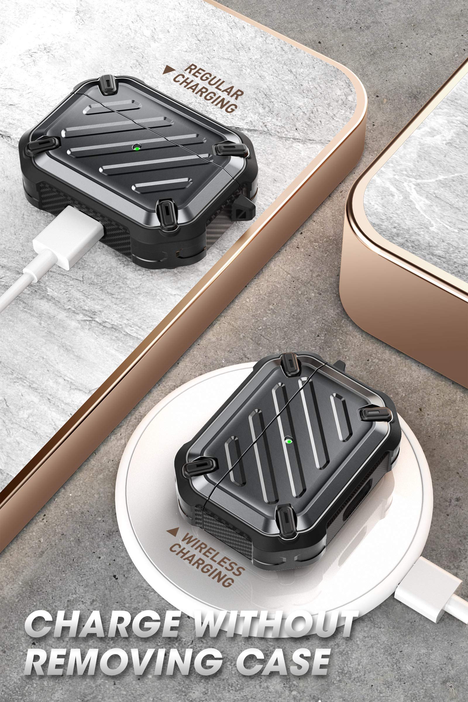 SUPCASE Unicorn Beetle Pro Series Case Designed for Airpods Pro, Full-Body Rugged Protective Case with Carabiner for Apple Airpods Pro (Black) - Image 6