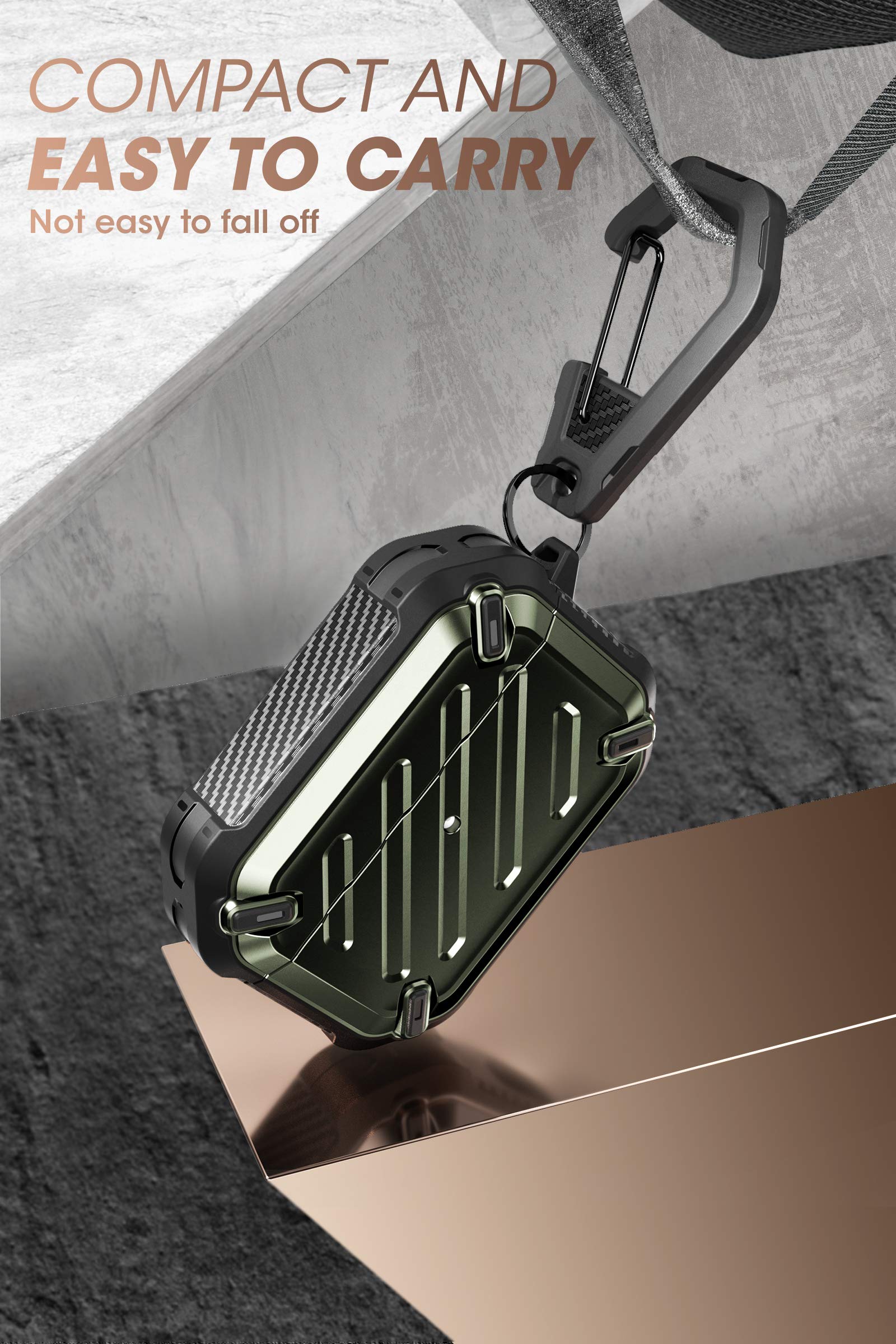 Supcase Unicorn Beetle Pro Series Full Body Rugged Protective Case with Carabiner for Air Pods Pro (2022/2019), Dark Green - Image 4